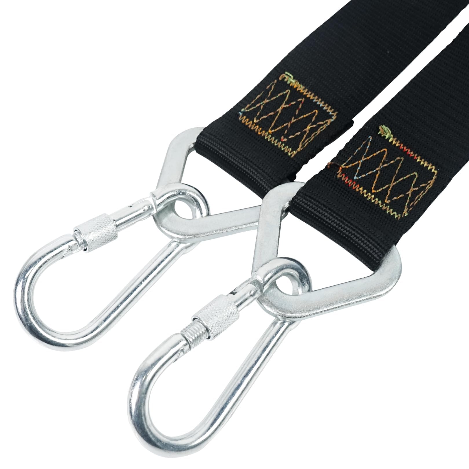Aoneky Juego de 2 Correas para Hamaca Columpio de Árbol - 25 cm Correa Resistente de Nailon Negro con Mosquetón, Accesorios Colgante de Suspensión para Colgar Hamaca Columpio Saco de Boxeo y MMA