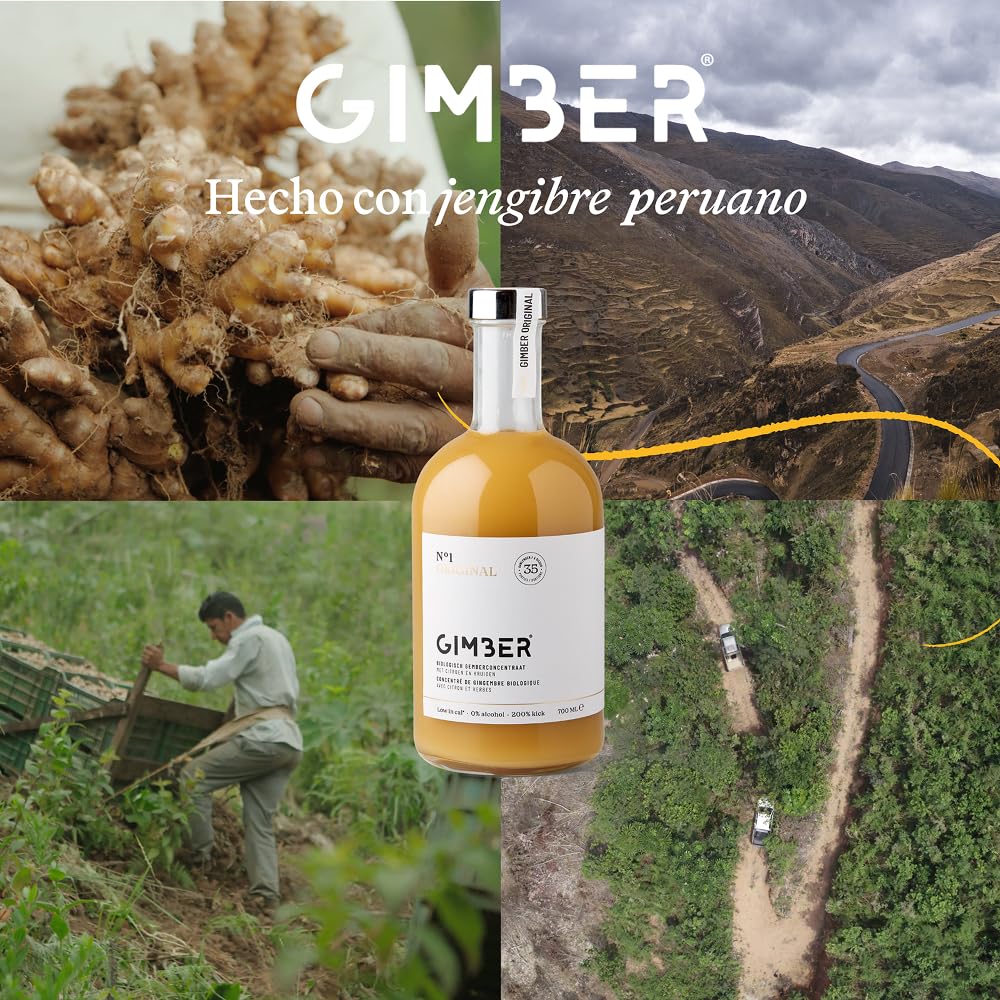 GIMBER Concentrado de jengibre orgánico 3 x 700ml (2,1L) | Bebida orgánica sin alcohol hecha de jengibre, limón y hierbas