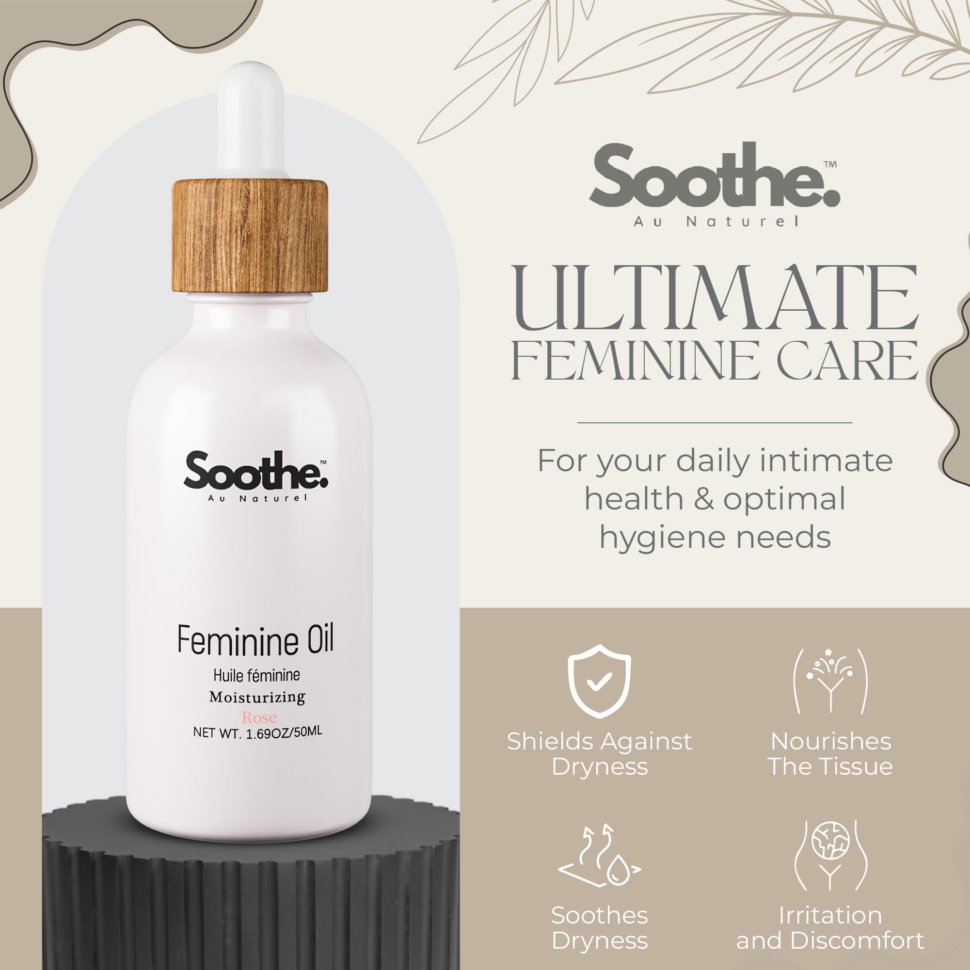 Feminine Oil for Private Parts & Sensitive Skin, Daily Feminine Care with Rose, Jojoba, & Sweet Almond Oils, pH Wash for Women, 50ml