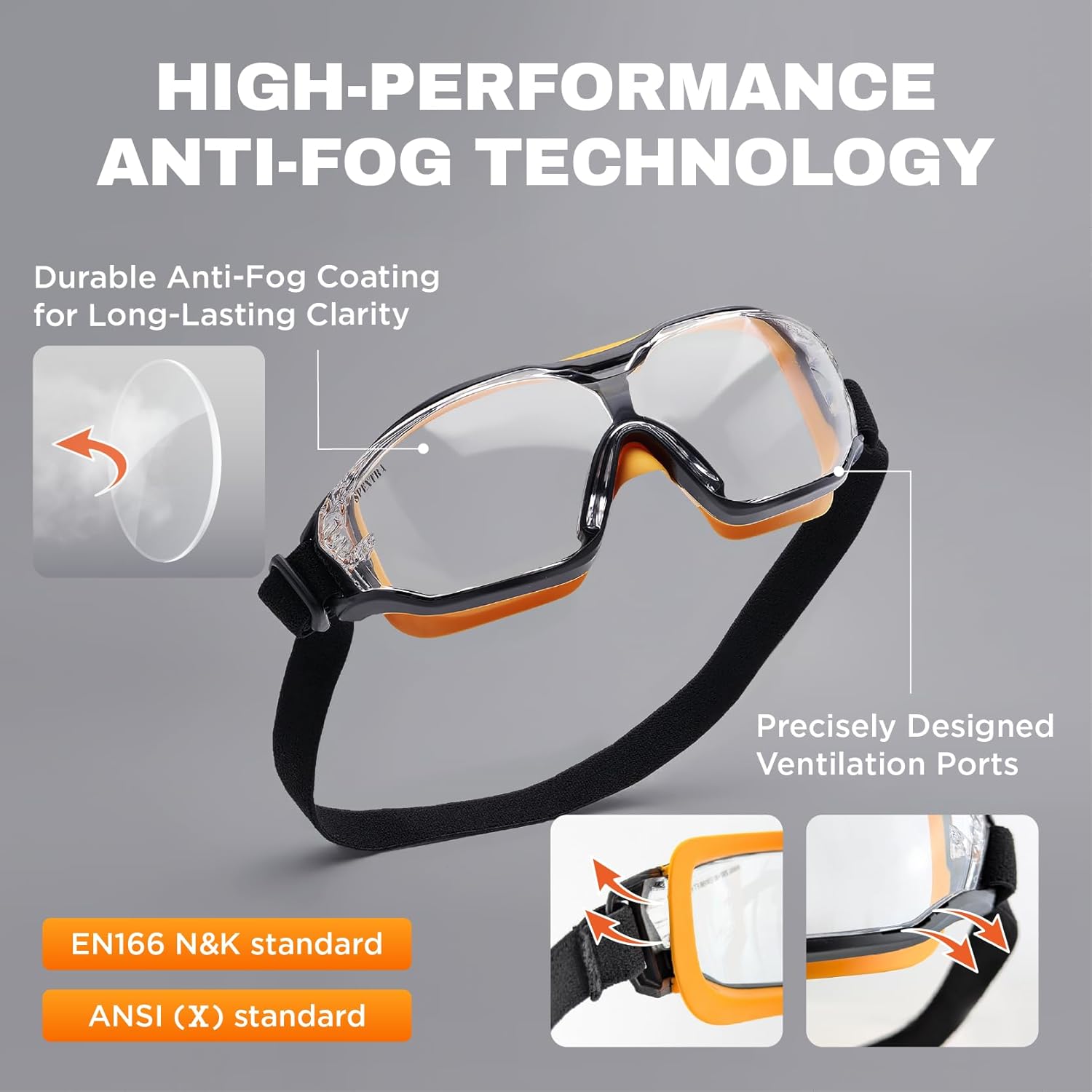 SPEXTRA Safety Goggles Anti-Fog Clear Lens, ANSI Z87.1 Impact Resistance and UV Protection, Lab Chemistry Goggles - Image 3