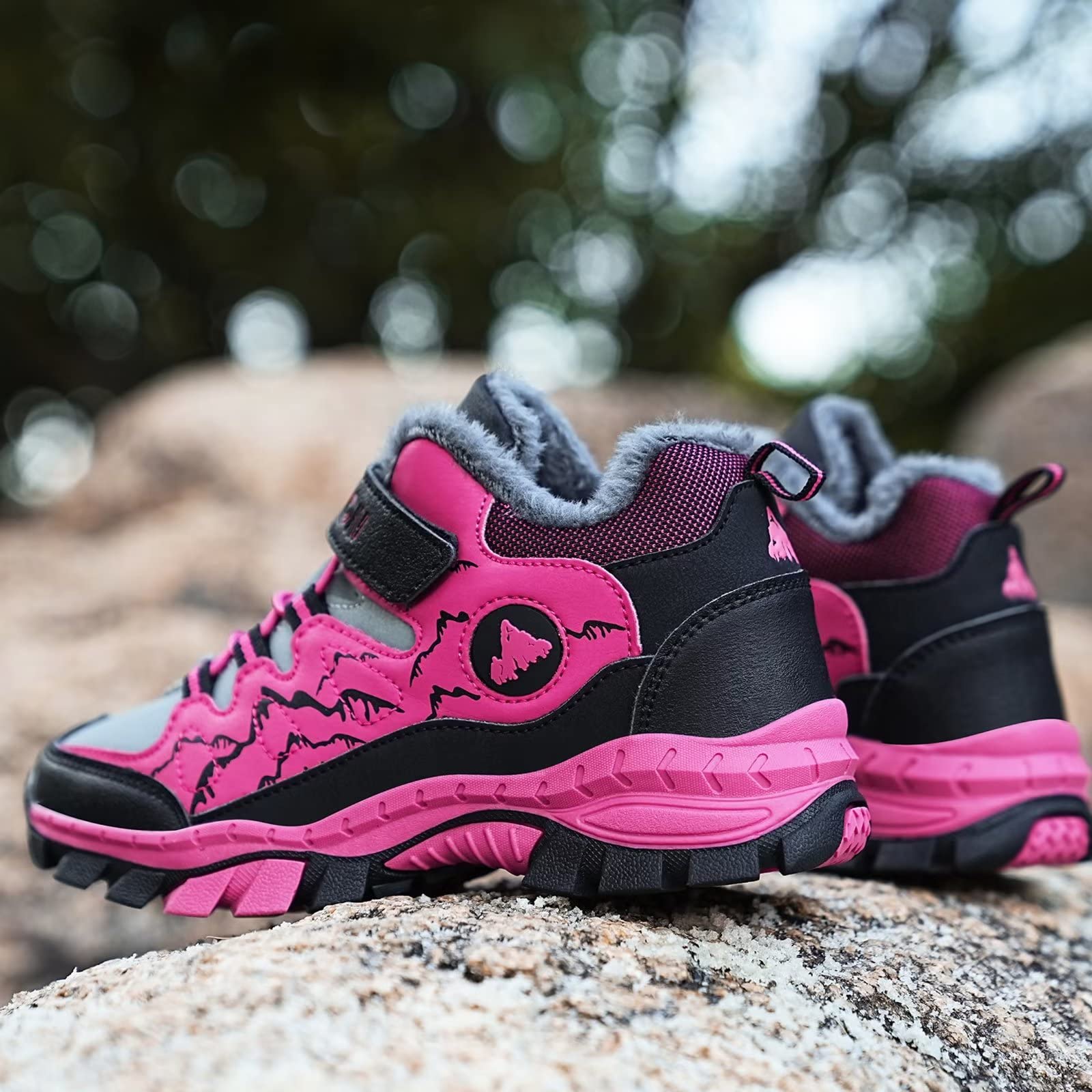 Chaussure Hiver Garçons Fille Anti-dérapant Botte de Neige en Coton pour Enfants Escalade Chaussures Randonnée Bottes,Rose,34