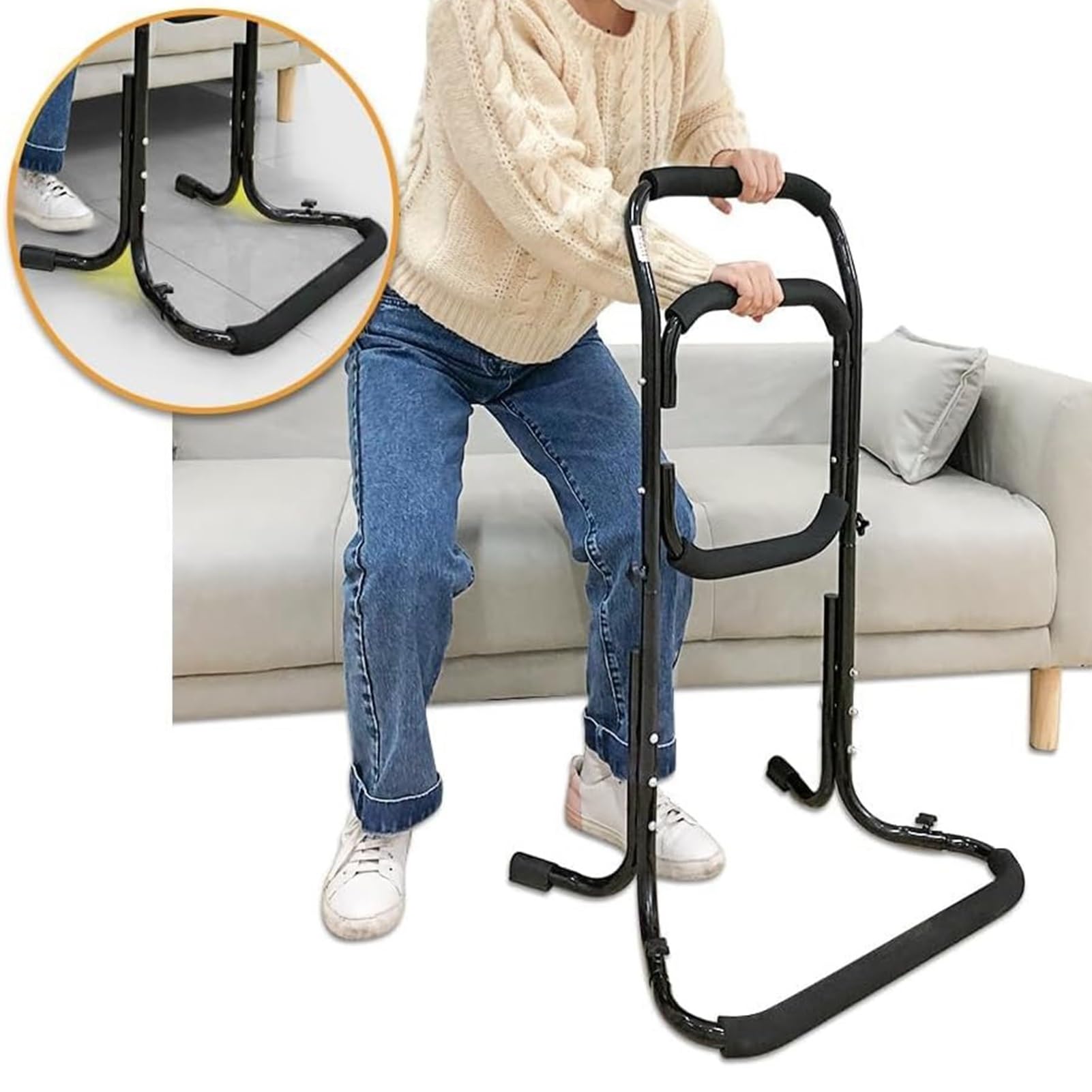 Pomocnik do wstawania, pomoc w wstawaniu z podłogi, urządzenia wspomagające podnośnik krzesełkowy dla seniorów, kanapa, toaleta, pomoce do poruszania (Black One Size)