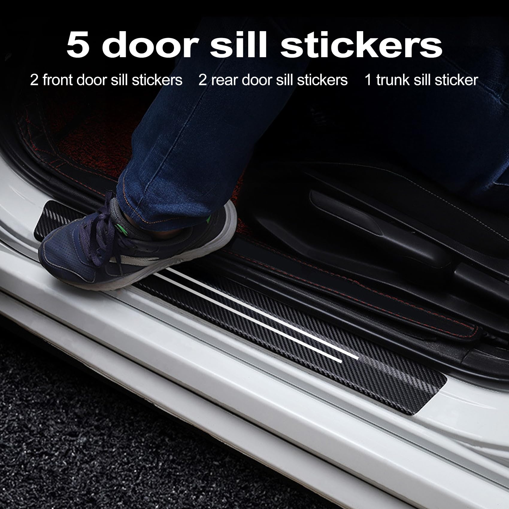 Door sill Protector, Car Door Entry Guard, Carbon Fiber Wrap Scratch Protection (for All car Models) 5PC Car Door Edge Guards, Door sill Trim (Black)