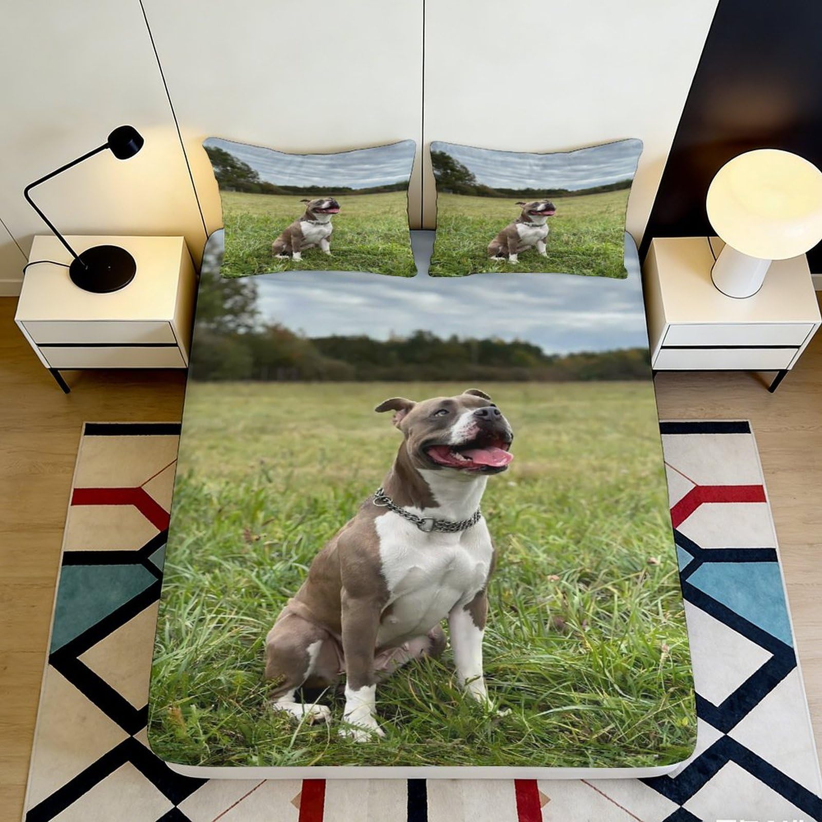 3D Printed Meadow Dog Pattern Fitted Sheet Microfiber Deep Pocket Non-Slip Meadow Dog Mattress Fitted Cover Full Wrap for Bedroom Home Bedding 140x200x25cm