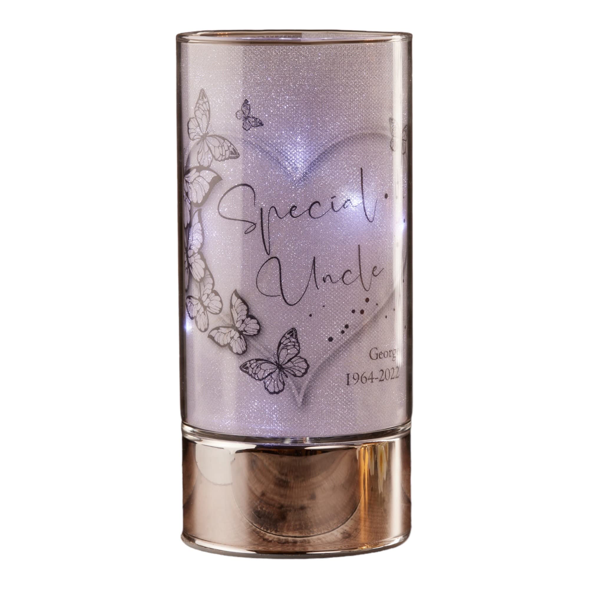 Personalised Uncle Memorial In Loving Memory Led Lamp With Butterflies