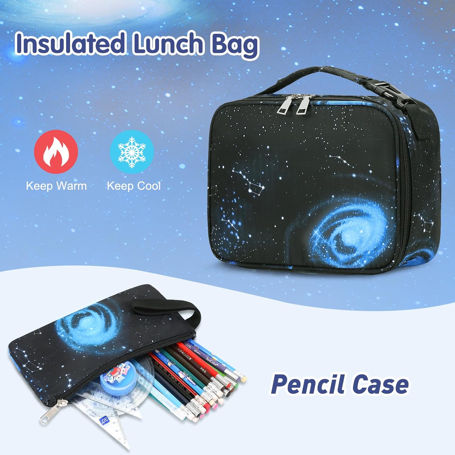 Bevalsa Backpack for Boys, Lightning School Bags with Lunch Bag & Pen Case for Kids, Bookbag for Boys Girls Teens (Galaxy) - Image 4