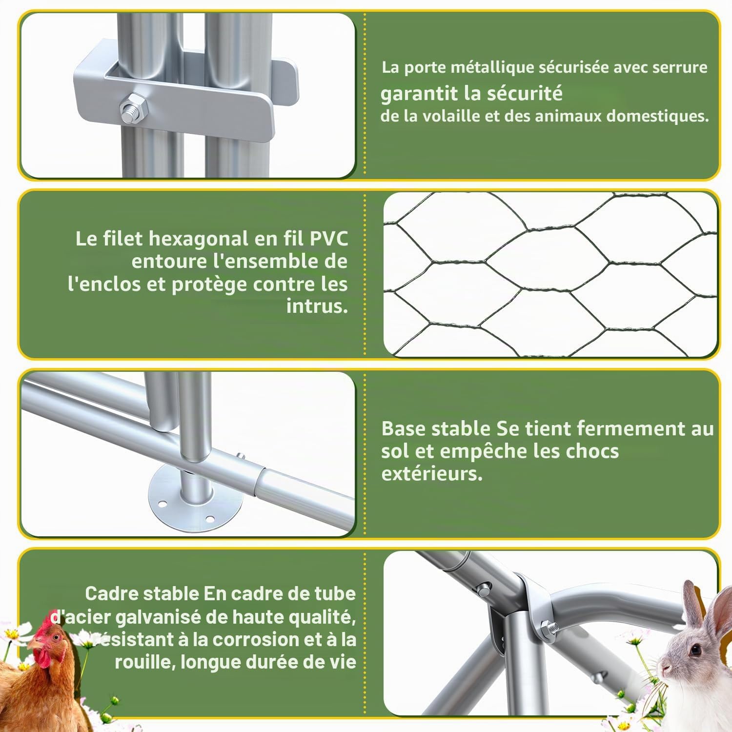 Sonnewelt Poulailler en acier galvanisé avec toit pare-soleil et porte pour poulets
