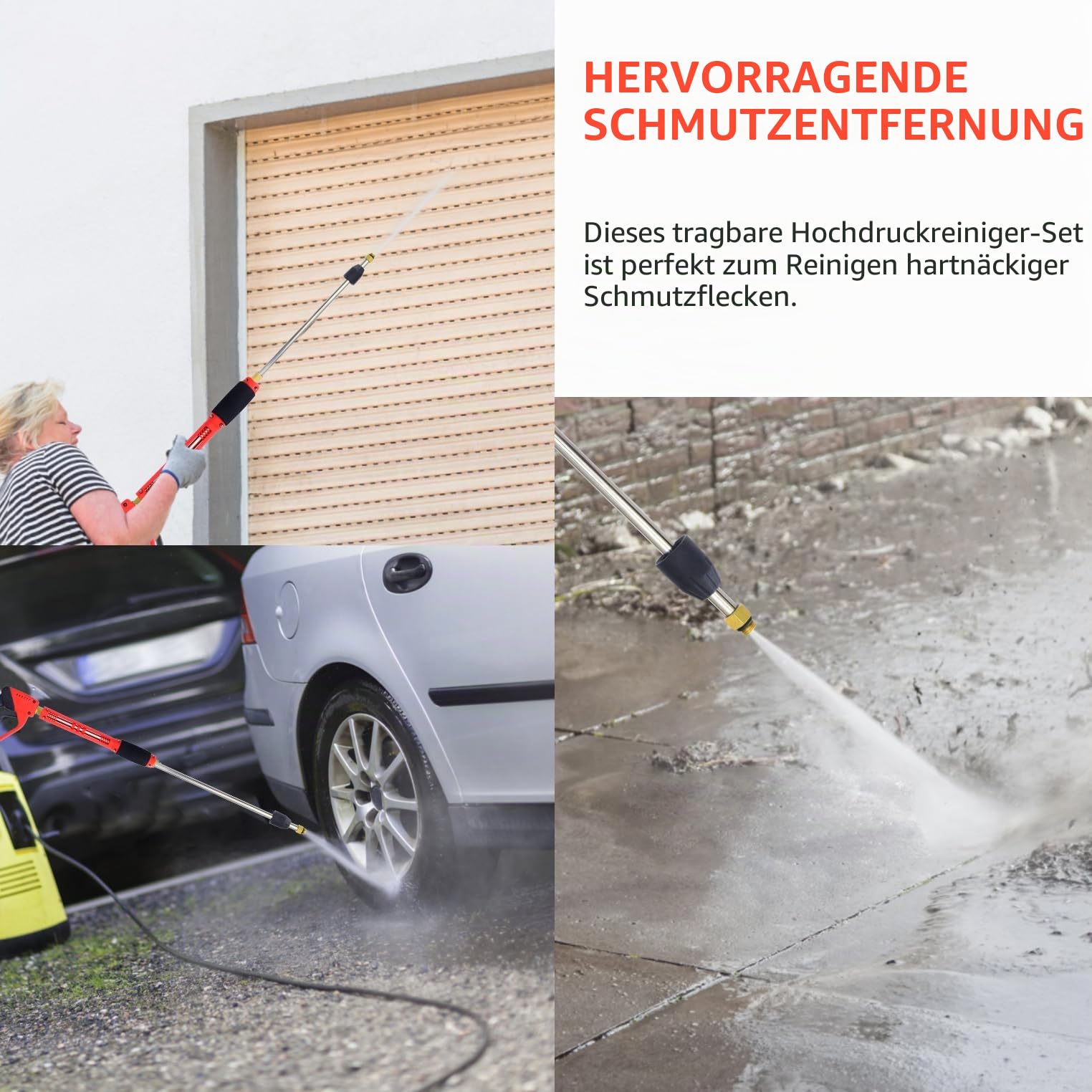 Hochdruckreiniger-Pistole mit Lanze und 5 abnehmbaren Sprühdüsenspitzen,Hochdruck Waschpistole,M22–14 mm Armatur,Quick Connect Spritzpistole Autowascher Zubehör Kit