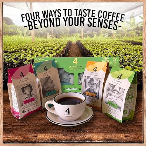 Vista 4 de Paquete de café molido de 4 elementos, orgánico, sostenible, de origen único, tostado artesanal, calidad premium, paquete total de 12 onzas