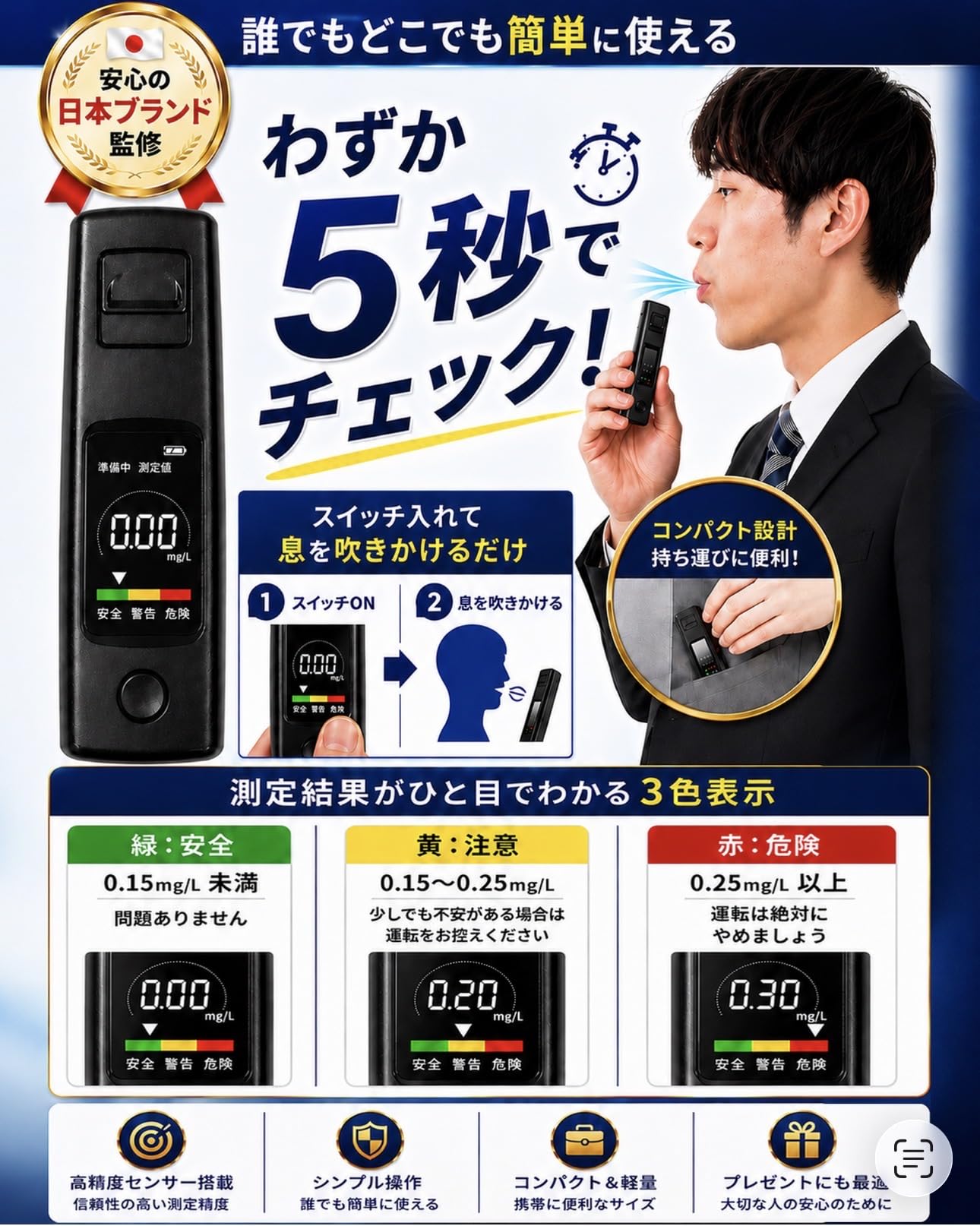 Amazon | 【 日本ブランド SYuKity 】高精度 アルコールチェッカー