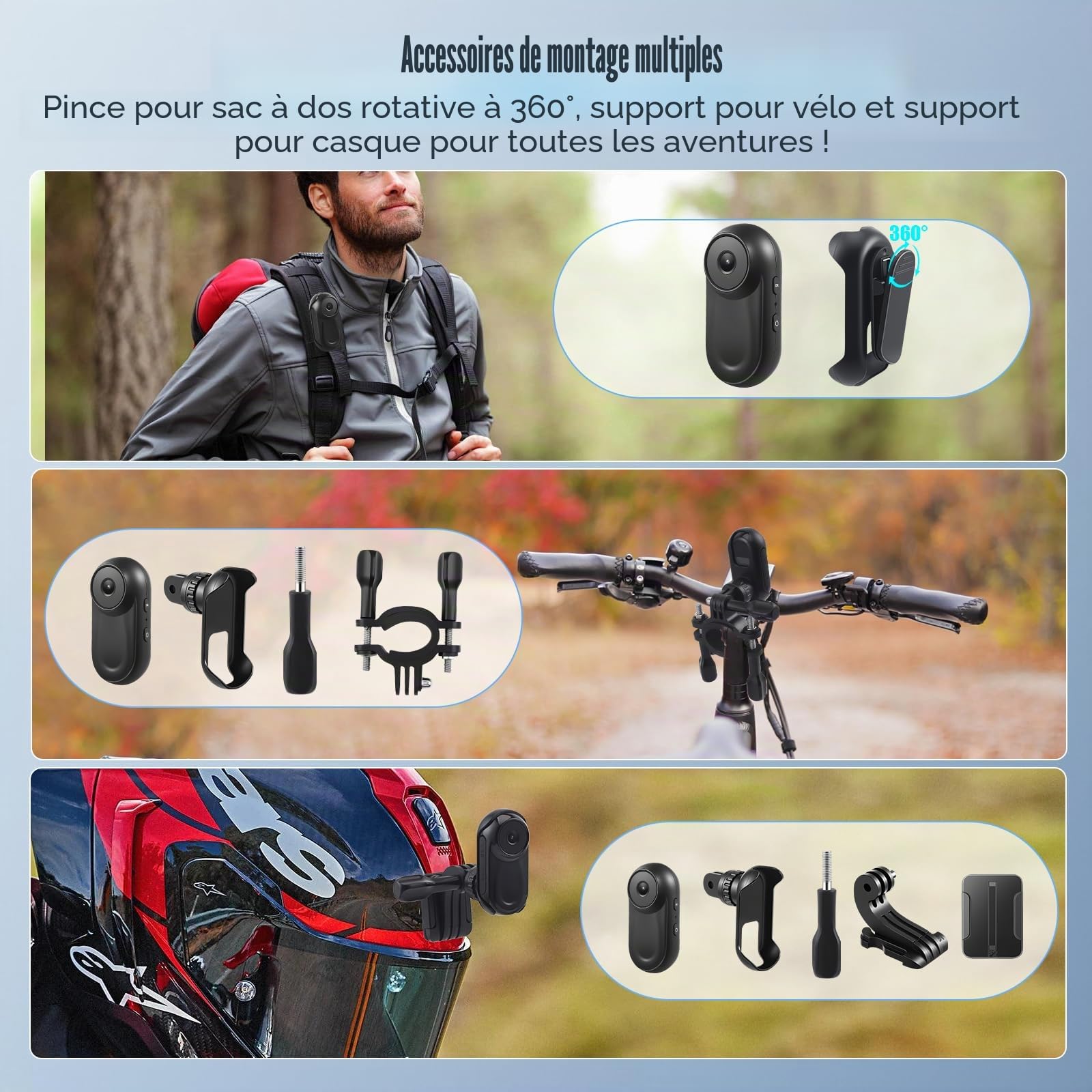Mini Caméra Action avec Carte Mémoire 64G, 1080P HD et 130° Grand Angle, Caméra Action Magnétique Sans Fil Portable Caméra Casque Caméra Corporelle pour Sports Extérieur, avec Accessoires Multifonctio