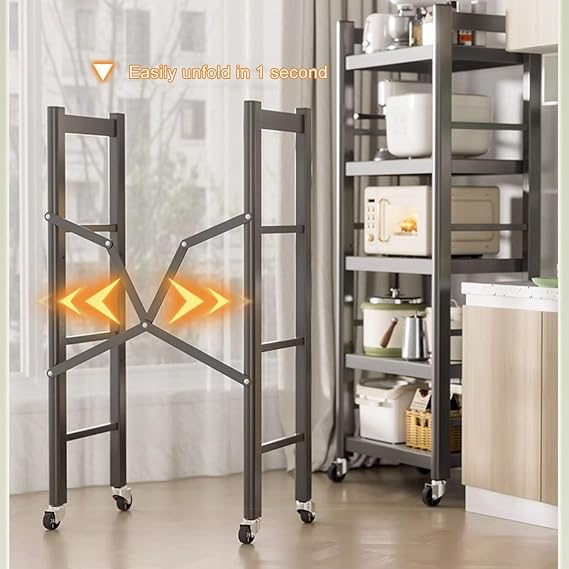 Adjustable Freestanding Microwave Oven Rack with 4 Rolling Casters Metal Kitchen Storage Shelf for Dishes Pots and Pans - Space-Saving (30x41x156cm)