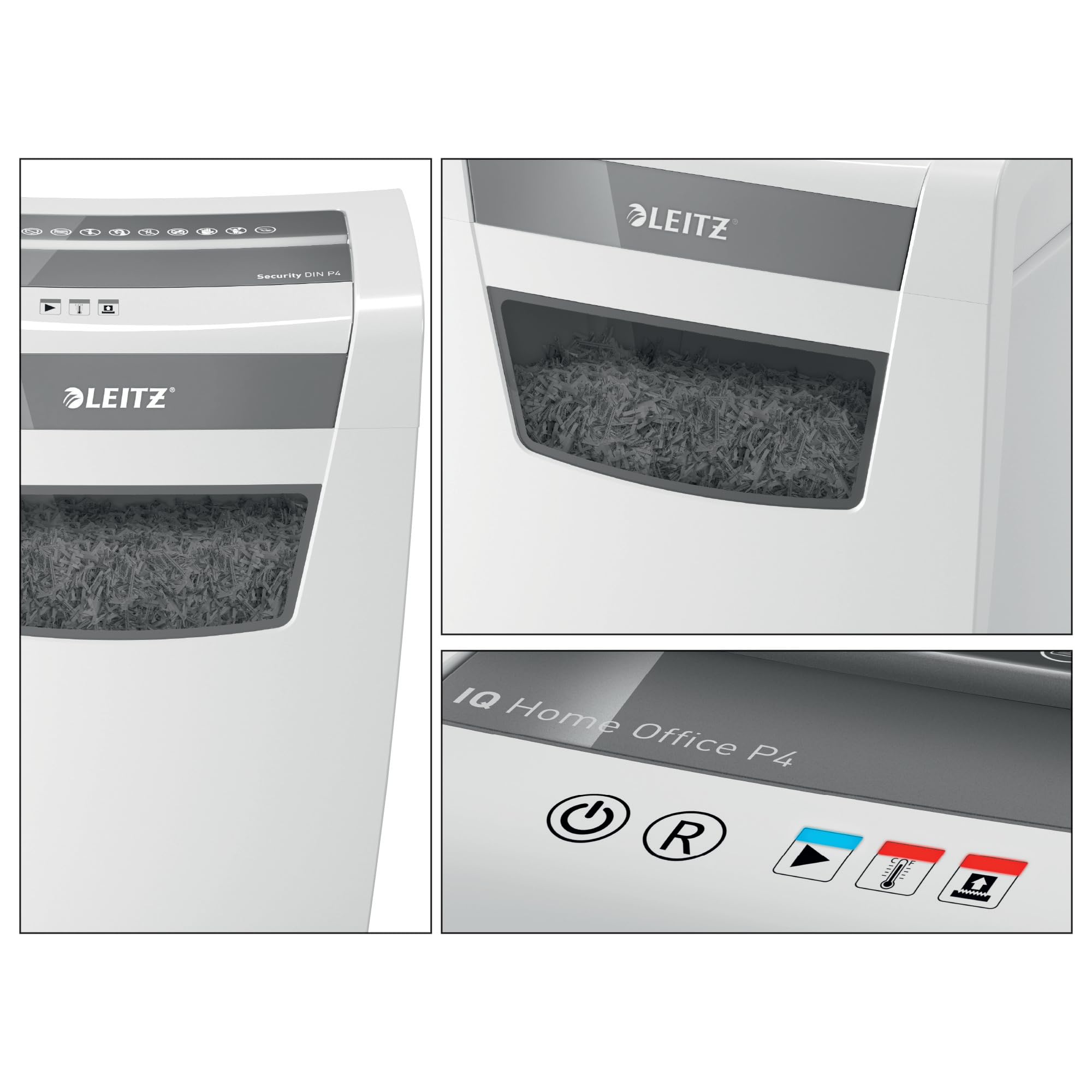 Leitz IQ, Distruggidocumenti Home Office P4, 12-10 Fogli A4 (70-80 gr/mq), Taglio a frammento, Sicurezza P4, Capacità 23 litri, Tecnologia Anti-Inceppamento e Touch-Control - 80090000