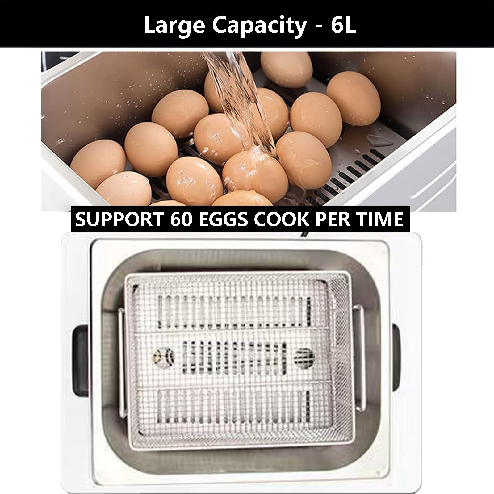 Cocedor de Huevos eléctrico de Aguas Termales con Temporizador y termostato, 2,6ora de Huevos Comercial de Acero Inoxidable, 45 Huevos, Gran Capacidad para Uso doméstico (con Cesta de Malla)