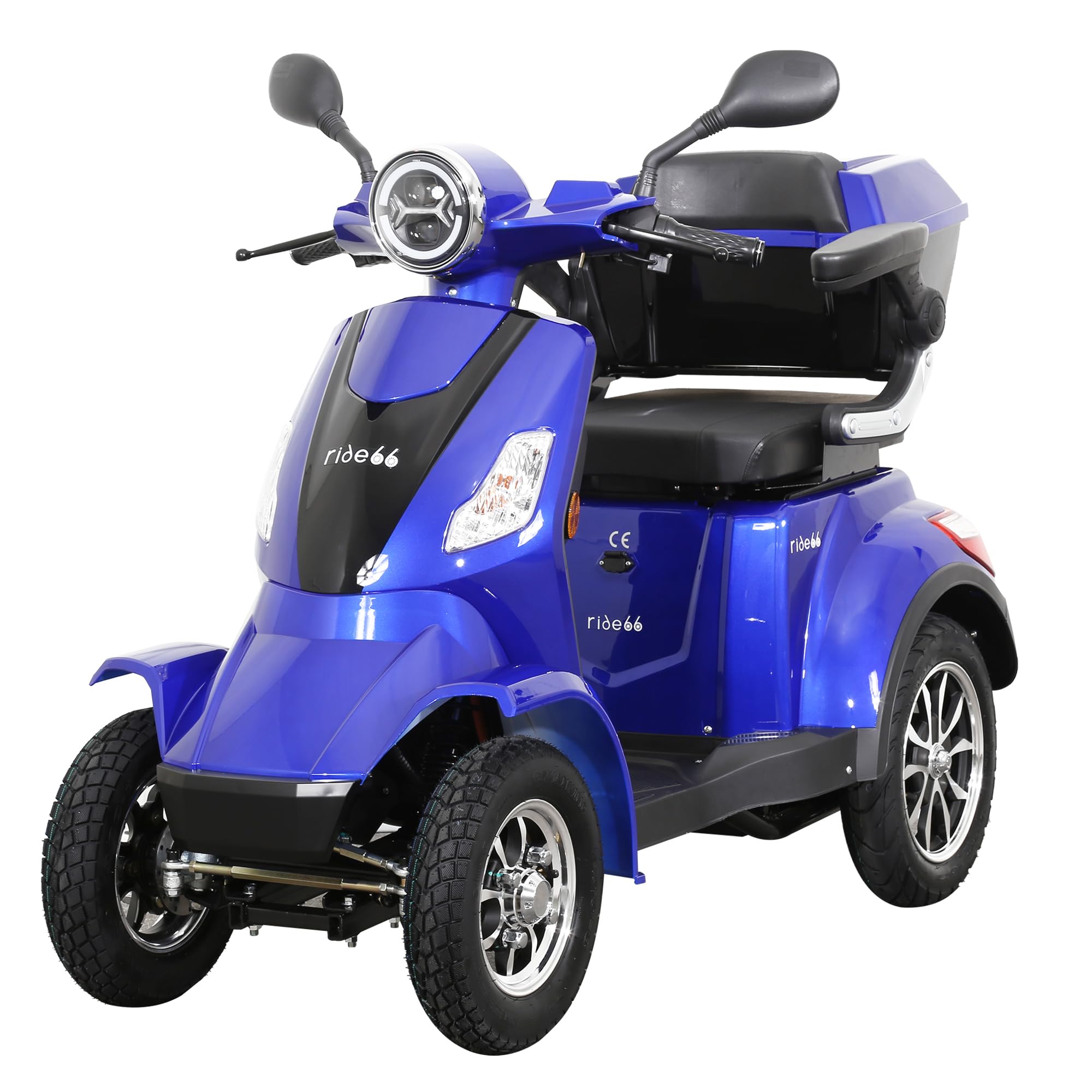 Scooter électrique 4 roues de mobilité pour senior et PMR, confort, sécurité et stabilité – RIDE66 RC60 (Bleu, Siège Standard)