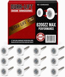 DURA-LIFT Ultra-Life MAX 2" Sealed 6200ZZ Bearing Nylon Garage Door Roller with 4" Stem, Pack of 12
