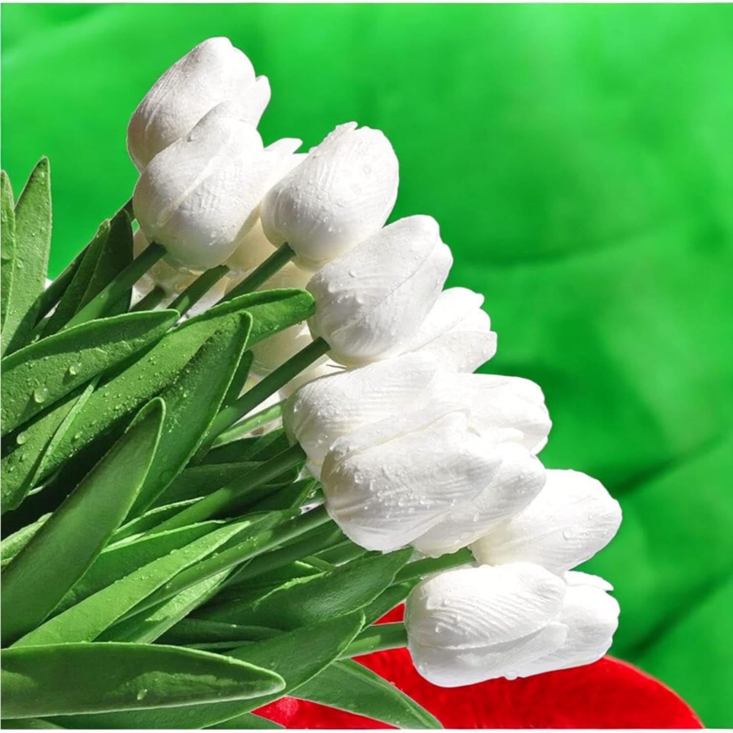SAUDEEP INDIA 15 Pcs Artificial White Tulip Flowers Bunch 34cm for Vase Decor | Silicon Real Touch Floral Arrangement for Living Room Bedroom Office Table Centerpiece Anniversary Wedding Decoration