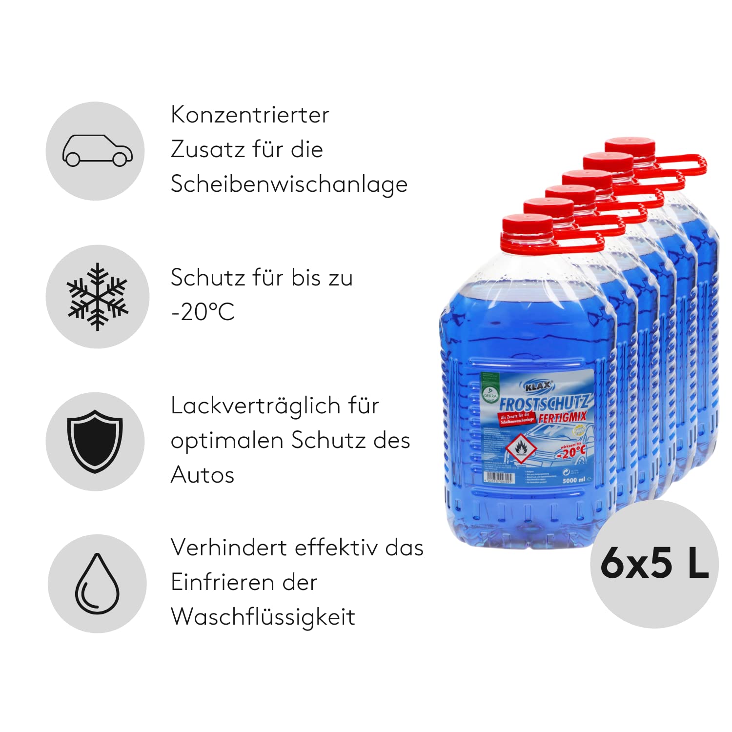 Venton Frostschutz I Scheibenfrostschutz für bis zu -20° I 6 x 5 L Frostschutzmittel I Gebrauchsfertiger Schutz als Zusatz für das Scheibenwischwasser I Hochwertiges Frostschutz-Konzentrat