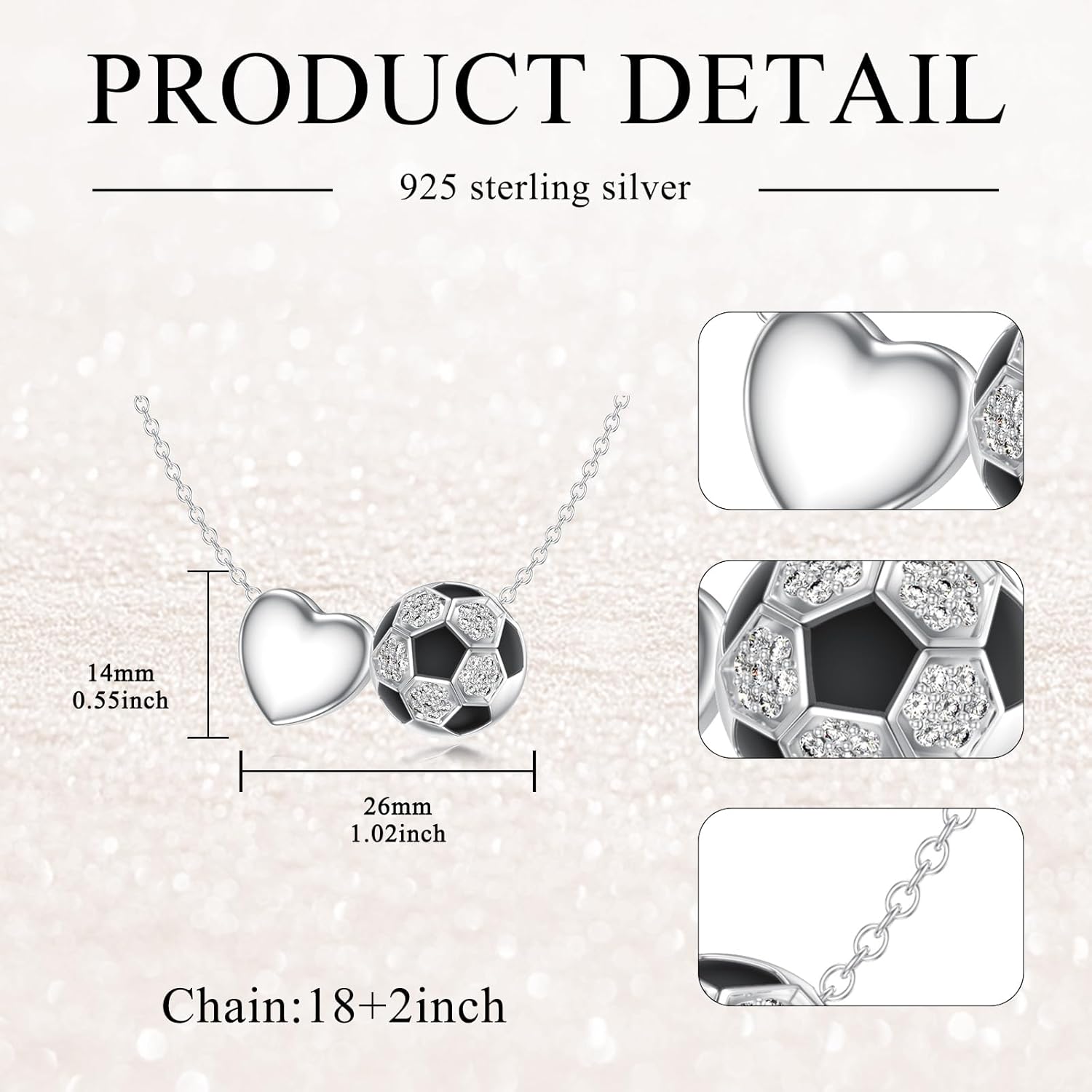 Diamond Soccer Ball Necklace for Women 925 Sterling Silver Soccer Ball and Heart Necklace Sports Accessories Jewelry Gifts for Soccer Players/Lovers Players Team Sports Fans Her - Image 5