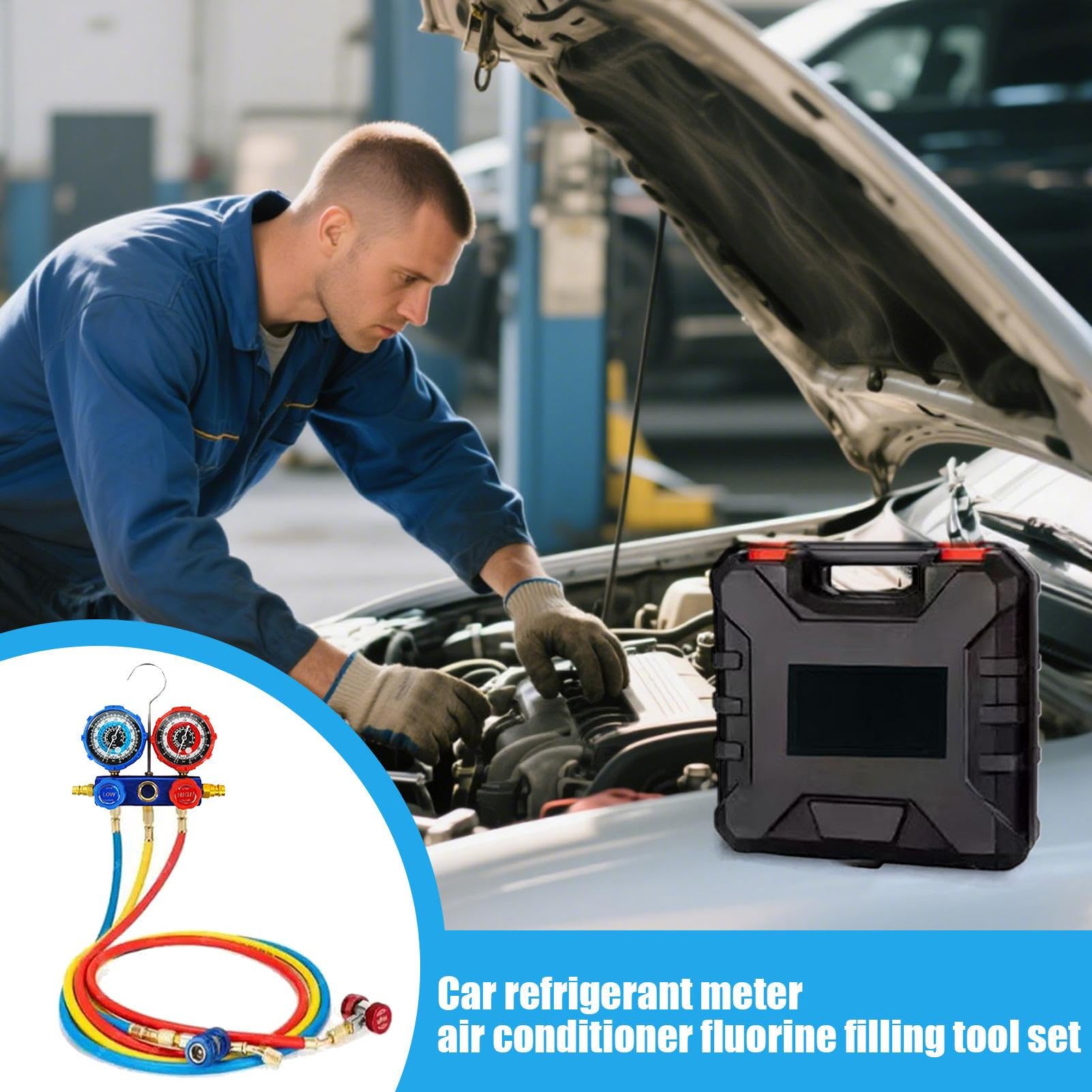 Kit Ricarica Aria Condizionata – Set Manometri Professionali per Gas Refrigerante | Attrezzo per Officine e Riparazioni Auto, Furgoni, Clima Auto, Ideale per Controllo e Manutenzione Stagionale HVAC