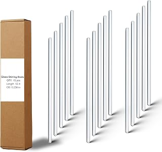 LIFEHIM 15 Pack Borosilicate Glass Stirring Rods 6mm x 12" - Smooth Lab Stir Sticks for Cocktails, Coffee, Crafts & Mixing