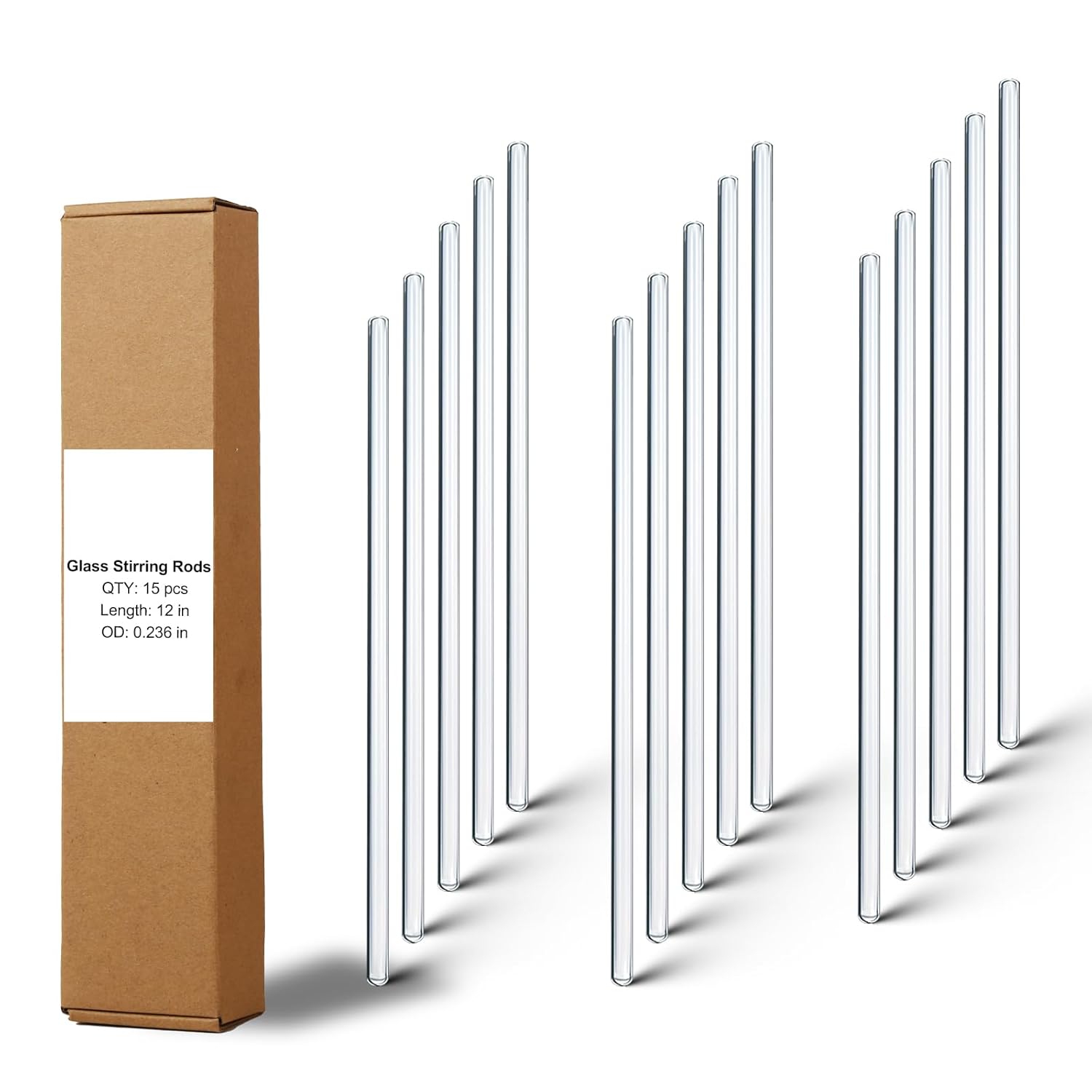 LIFEHIM 15 Pack Borosilicate Glass Stirring Rods 6mm x 12" - Smooth Lab Stir Sticks for Cocktails, Coffee, Crafts & Mixing