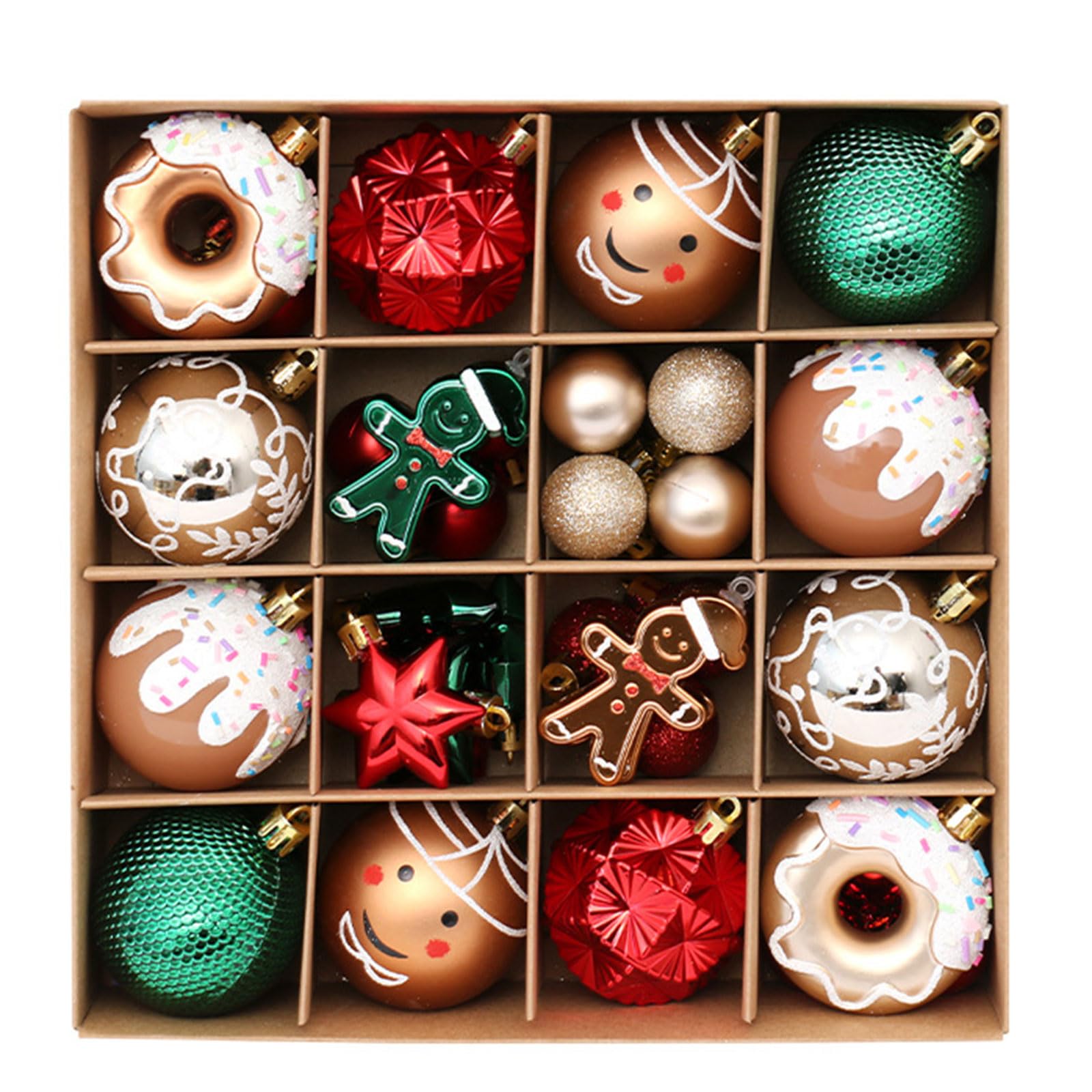 Elnwnnkc Red Green Gold 42Pcs Christmas Baubles For Christmas Tree Redness Green Golden Baubles Ornaments Tree Decorations