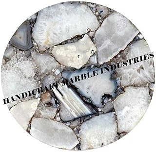 White Agate Table Top Round Table 42", Natural Agate Table, Customized Sizes, Natural Salt Agate Table Top, Agate Side Table, Agate Stone Table, Quartz, Gemstone