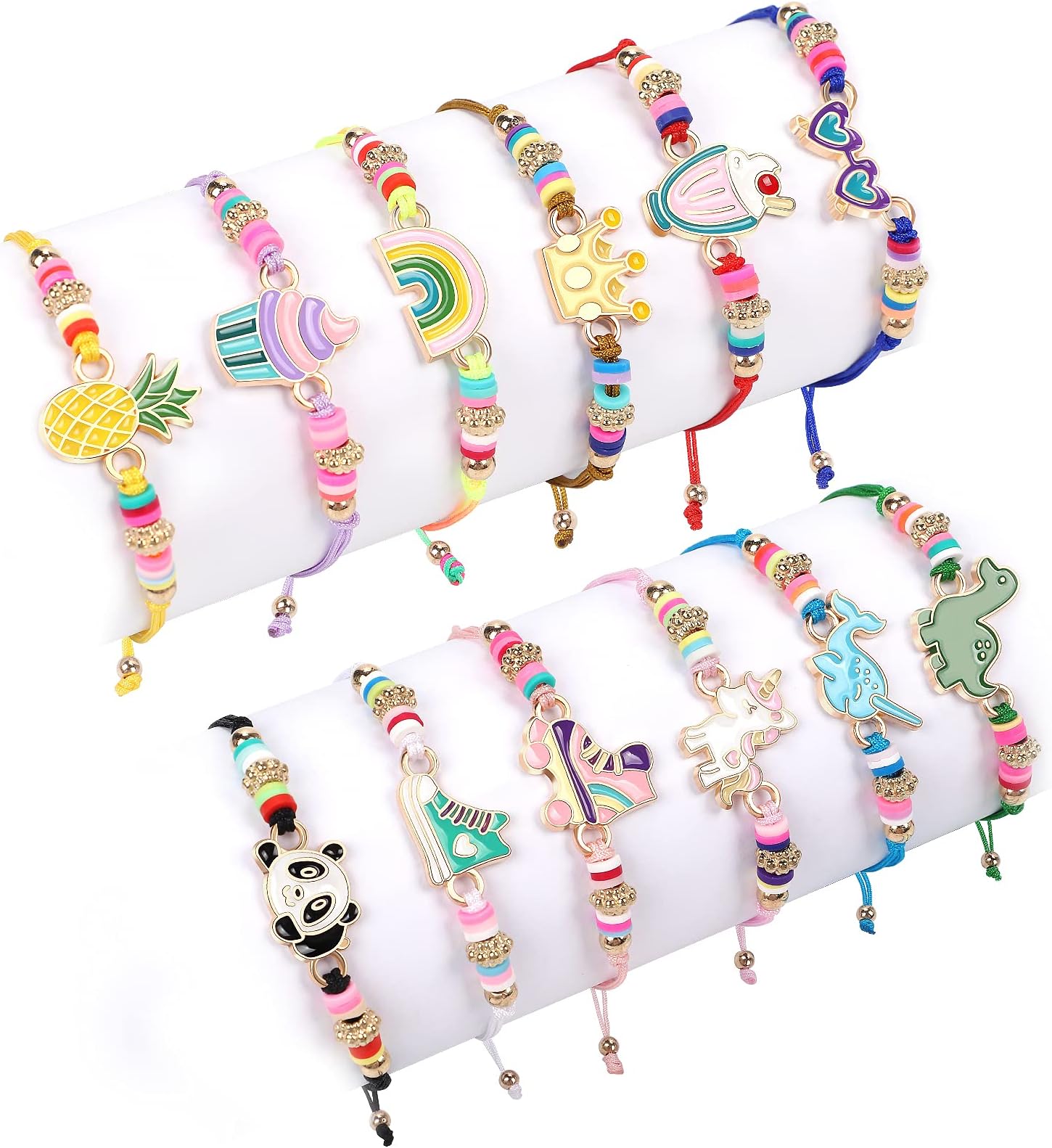 Lorfancy 12 Pcs Kids Girls Bracelets Jewelry Women Unicorn Animal Friendship Bracelet Pendant Teen Toddler Baby Cute Adjustable Multicolor Woven Pretend Play Bracelet