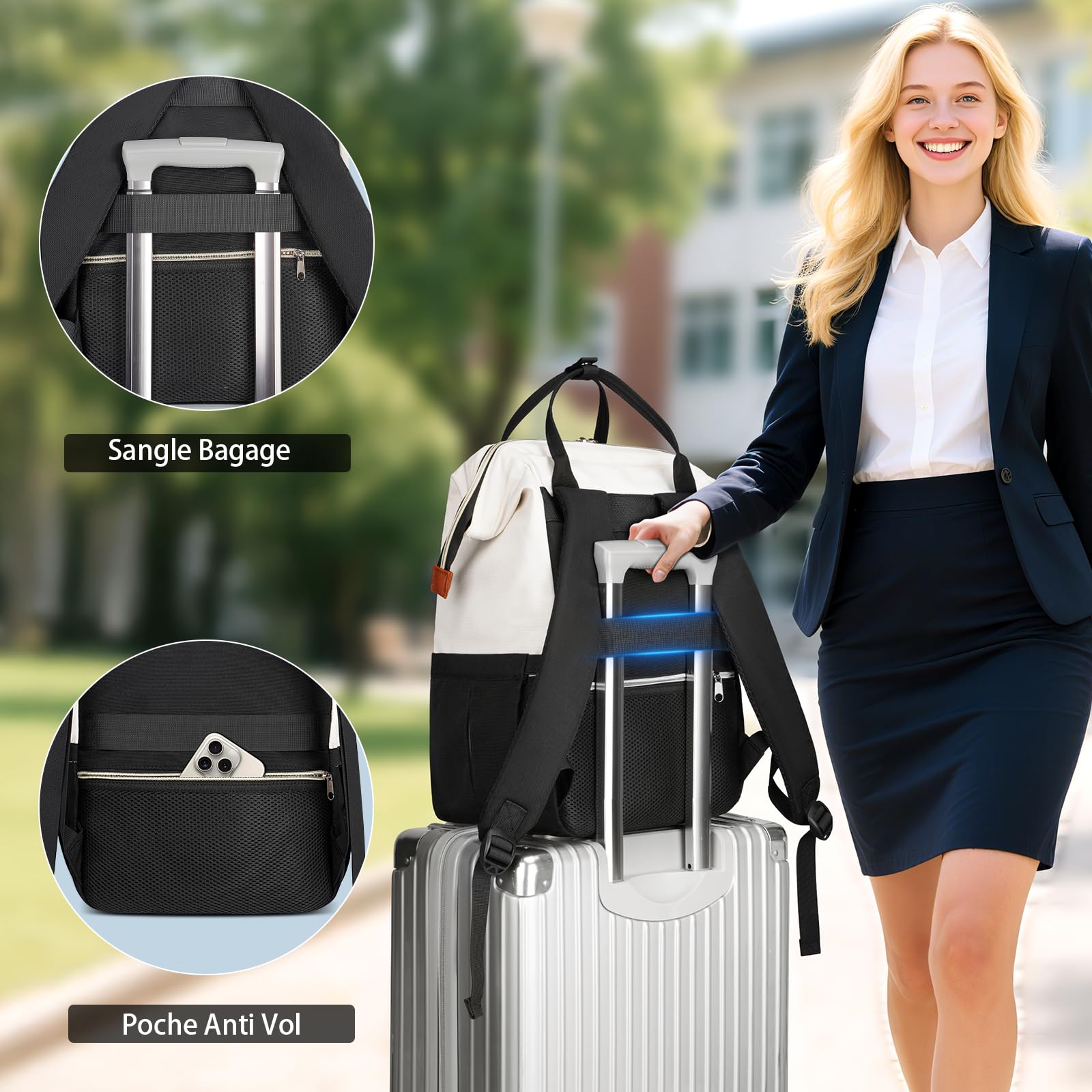 MATEIN Sac à Dos Repas Isotherme Déjeuner Femme, 15,6" Sac à Dos College | Set de 2 Ordinateur Portable Travail avec Sac Repas Isotherme Amovible, pour École Voyage et Travail, Kaki Beige