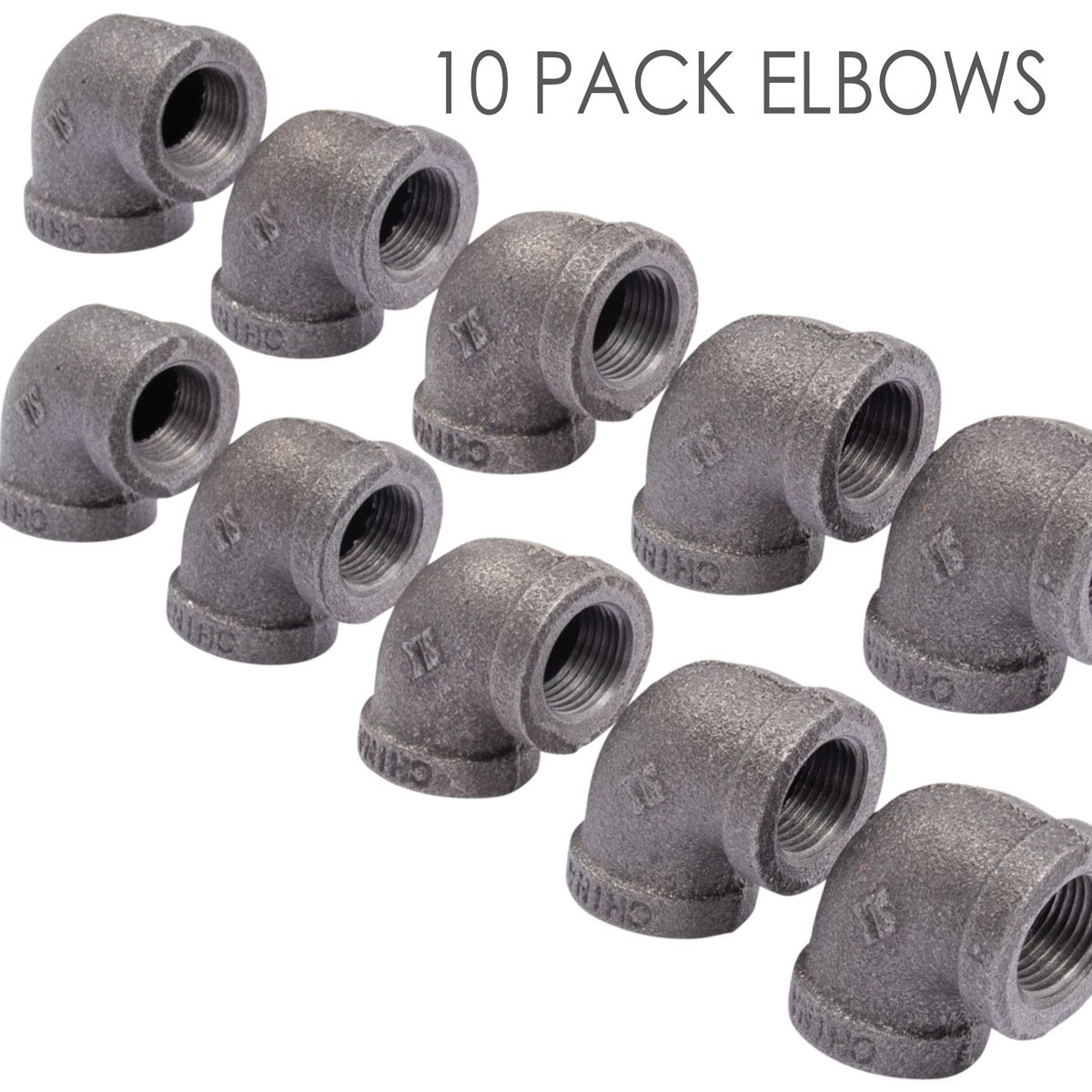 Tubería Decoración 12e9010pk 1/2) 90 ° codo gris compatible con estándar de la mitad de acero Industrial, tuberías y accesorios (paquete de 10 unidades de codos)