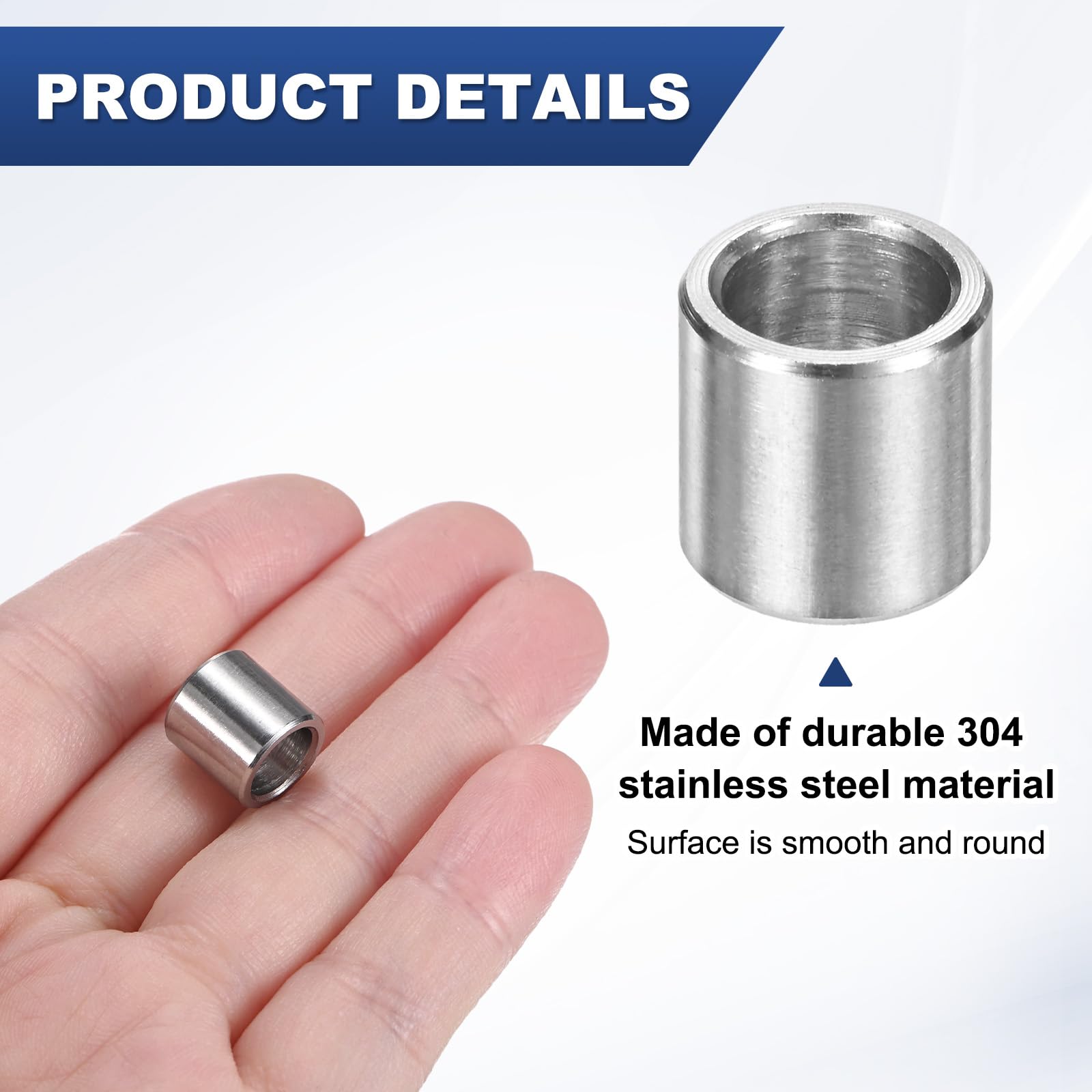M METERXITY 8PCS M7 304 Stainless Steel Spacers 7mm ID x 10mm OD x 10mm l Metal Screw Standoff Bushing Plain Finish Round Spacer 304 Stainless Steel for Screws Bolts Silver - Image 2