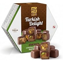 Moda Food Chocolate Covered Turkish Delight Candy (Lokum) &ndash; Vegan Gourmet Chewy Candy &ndash; Honeycomb Gift Box, 7.05 oz (200g), Middle Eastern Sweets (Chocolate Covered Pistachio)