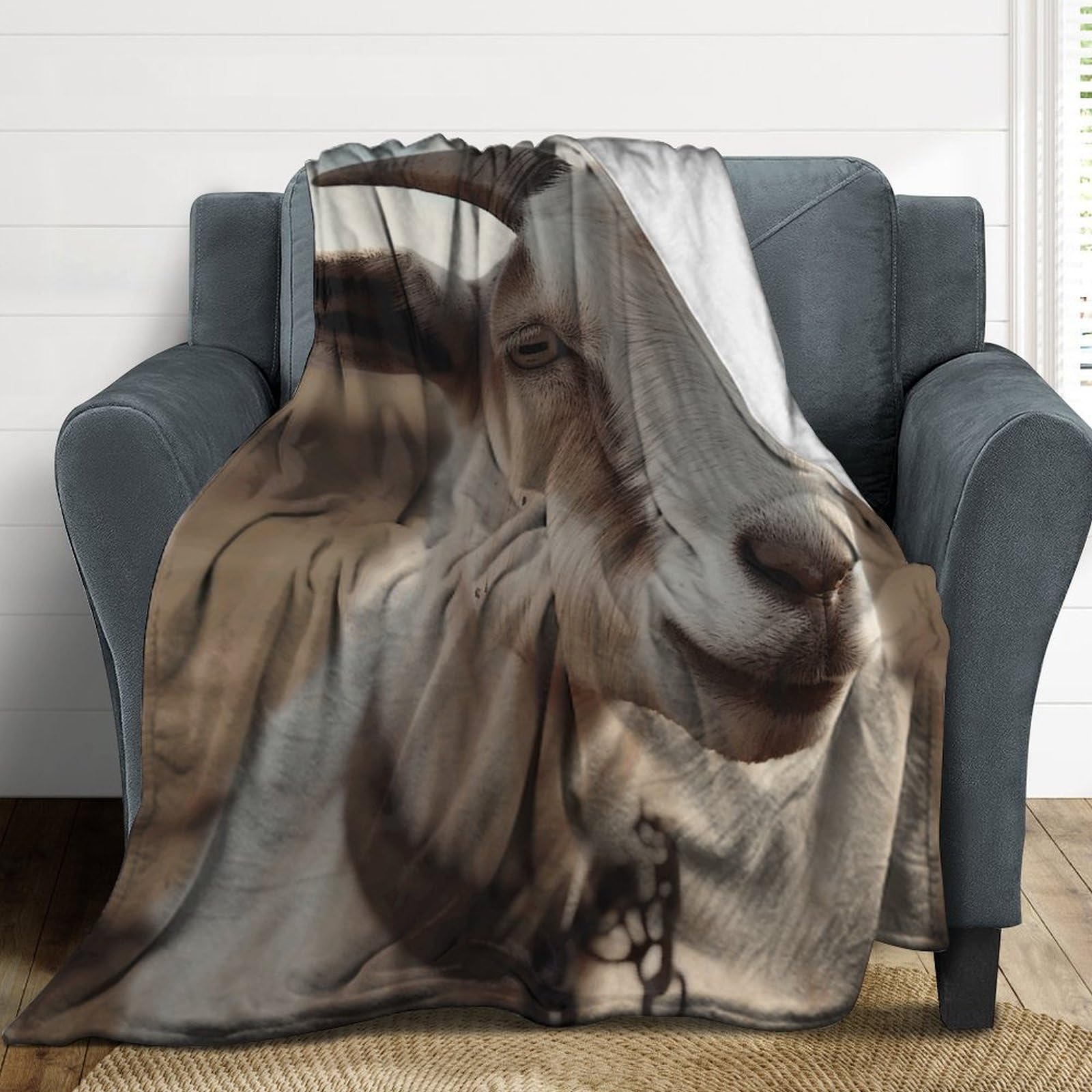 Amepay Ziegendecke Aus Flanell – 203,2x152,4 Cm, Weich & Warm, Mit Kunstvollem Ziegenmotiv