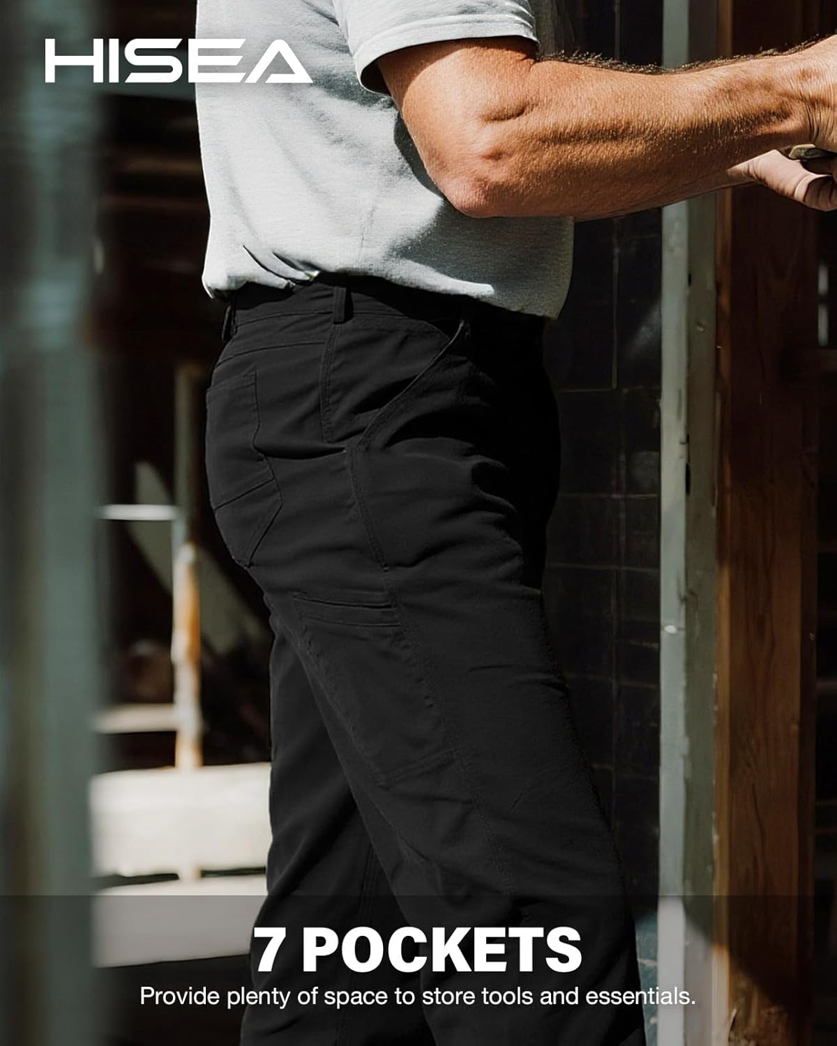 HISEA Flex Work Pants for Men Construction, Mens Stretch Canvas Utility Pants with 7 Pockets - Image 5