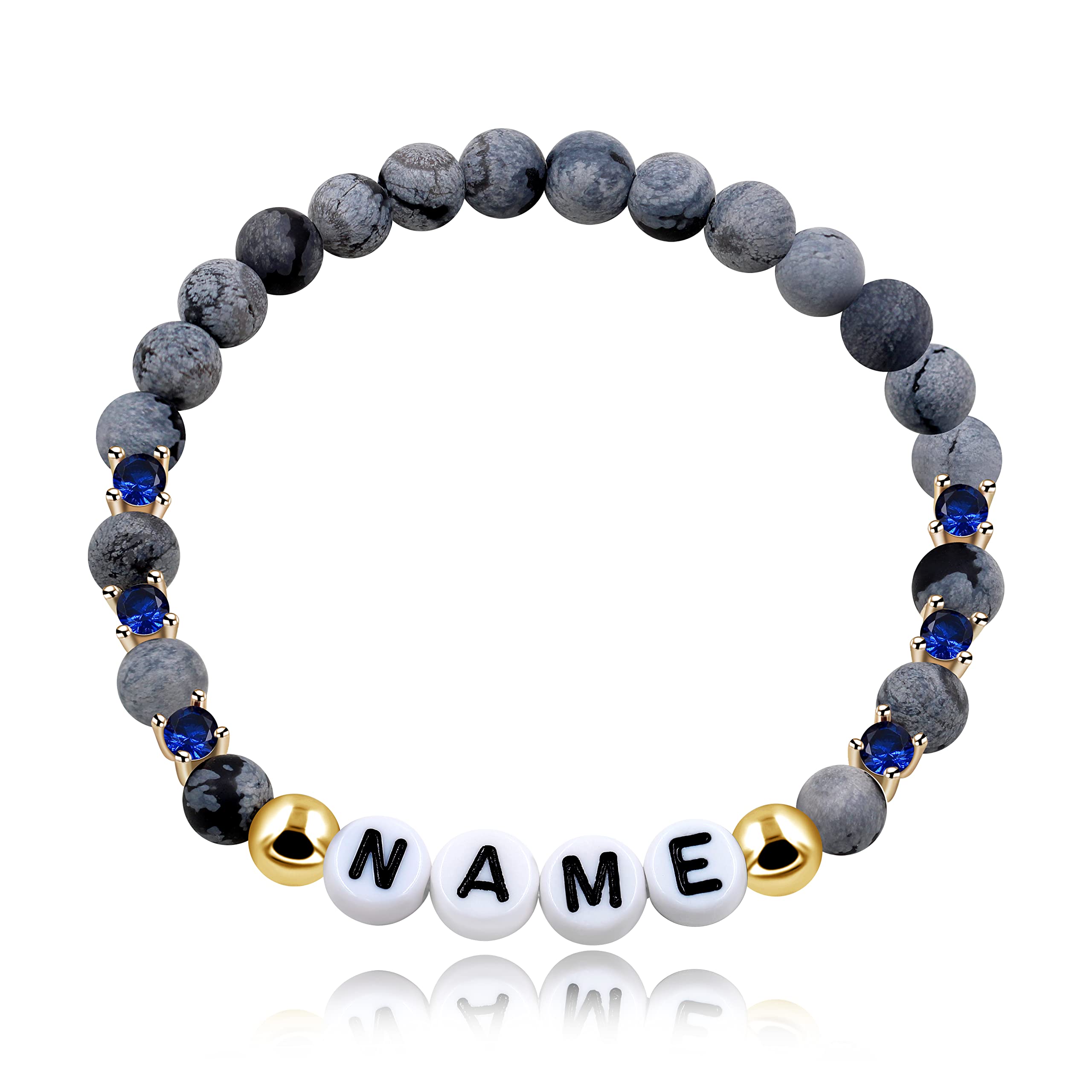 Tobestu Customized Letter Name Bracelet - Natural Stone Matte Agate Beads and CZ Stretch Frosted Bracelets BFF Sisters Gifts