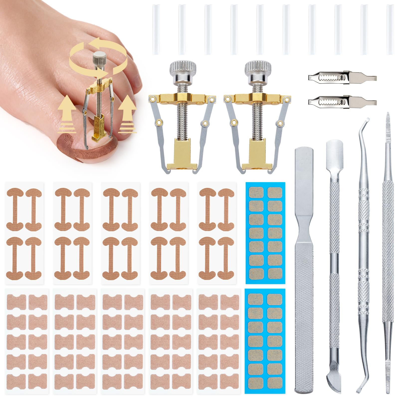 Ingrown Toenail Removal Kit Professional Ingrown Toenail Tool Kit with Ingrown Toenail Corrector, Corrector Patches, Toenail Clipper, Tools Stainless Steel Pedicure Tool Set