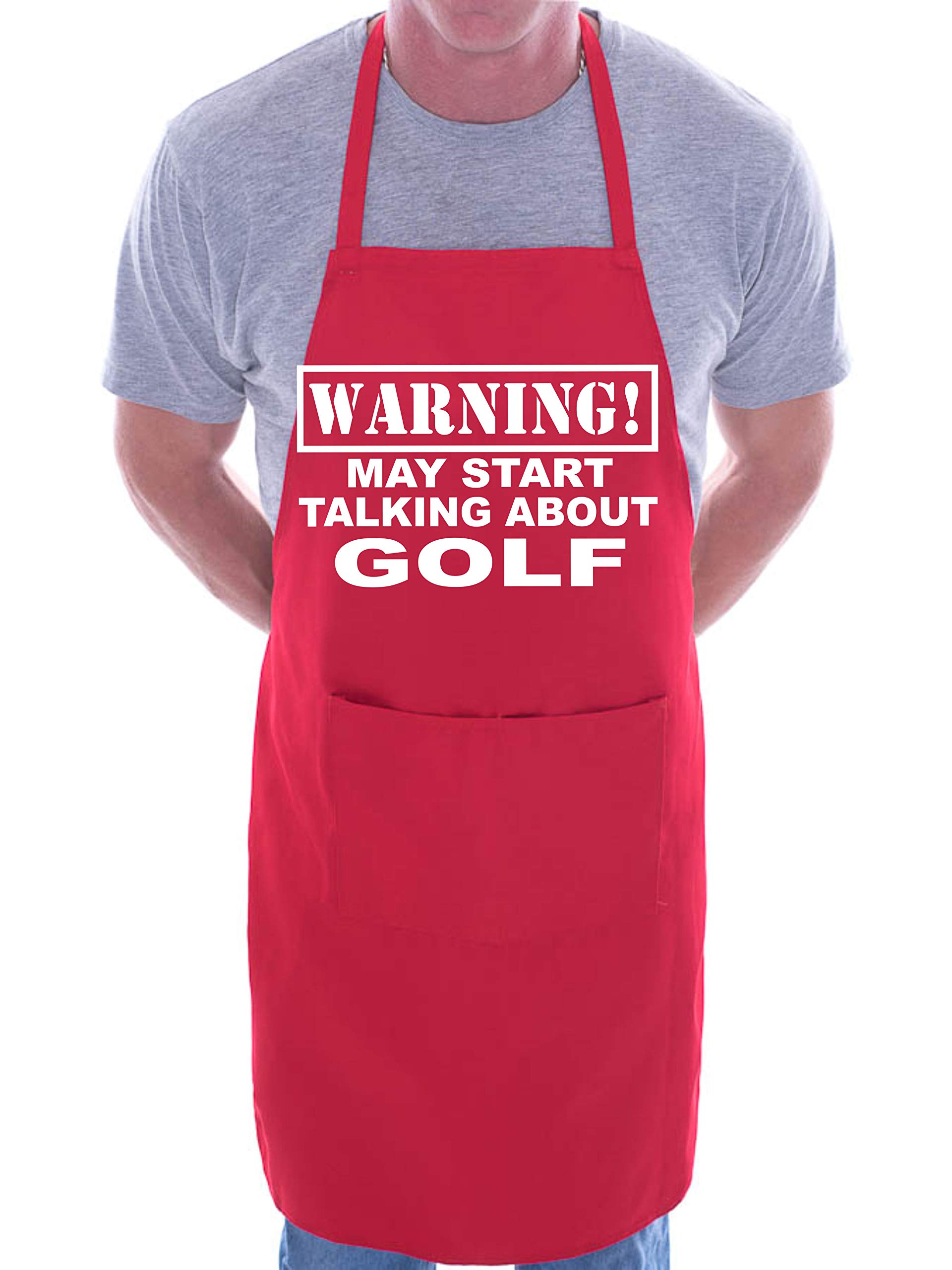 Print4U Warning May Talk About Golf Funny BBQ Novelty Cooking Apron Red