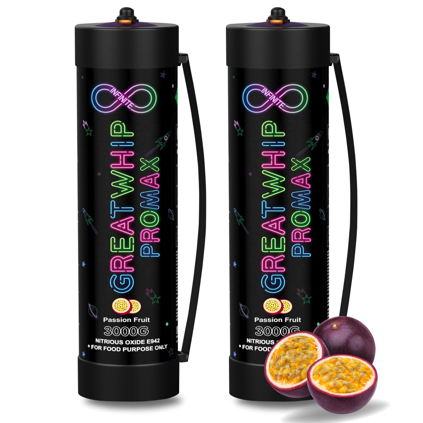 GreatWhip PassionFruit Whipped Cream Charger 4.4L Nitrous Oxide N2O Tanks, 3000g Whip Cream Charger Cylinder, 2 Cylinder