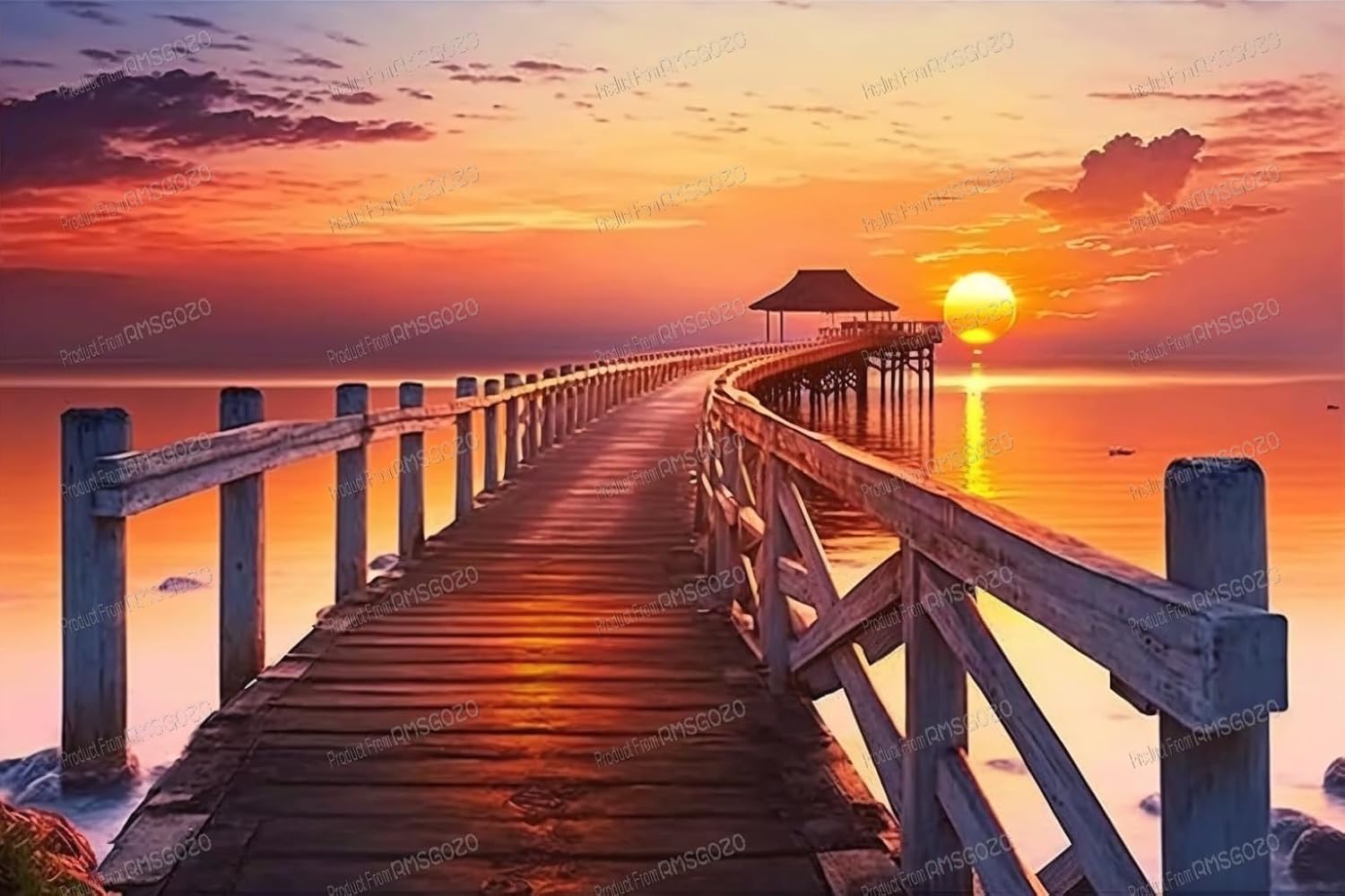 RMSGOZO Red Sunset Bridge Diamond Painting Kits - Landscape Diamond Painting for Adults, Chic 5D Full Round Diamond Crystal Cross Stitch Kit, for Wall Decor Entryway Decor 20 X 20 Inch