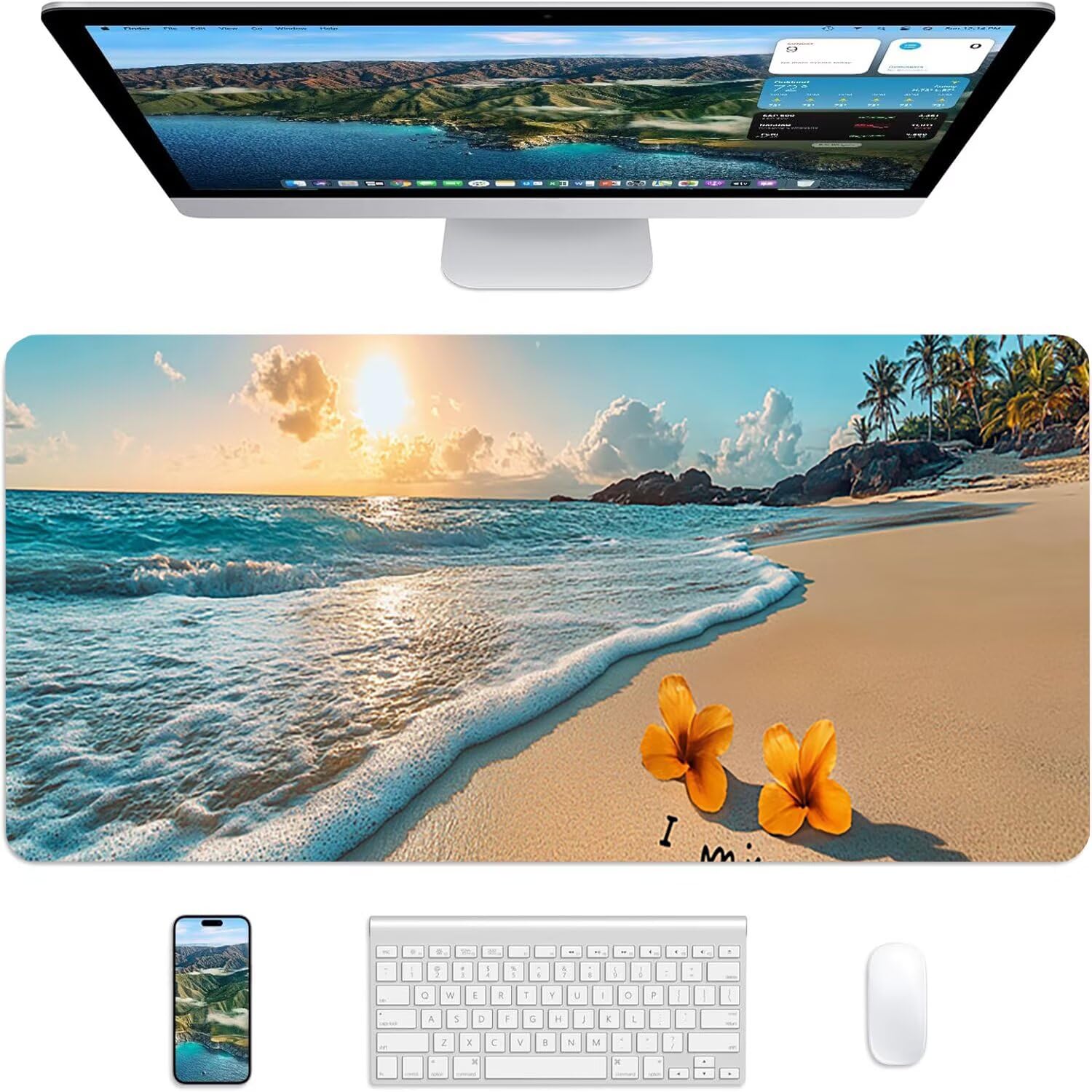 Lejnlnng Podkładka pod mysz do gier XXL, 120 x 60 cm, na plażę, wodoodporna podkładka pod mysz XL Zachód słońca, antypoślizgowa gumowa podkładka pod mysz z przeszytymi krawędziami, biuro, Gaming JL