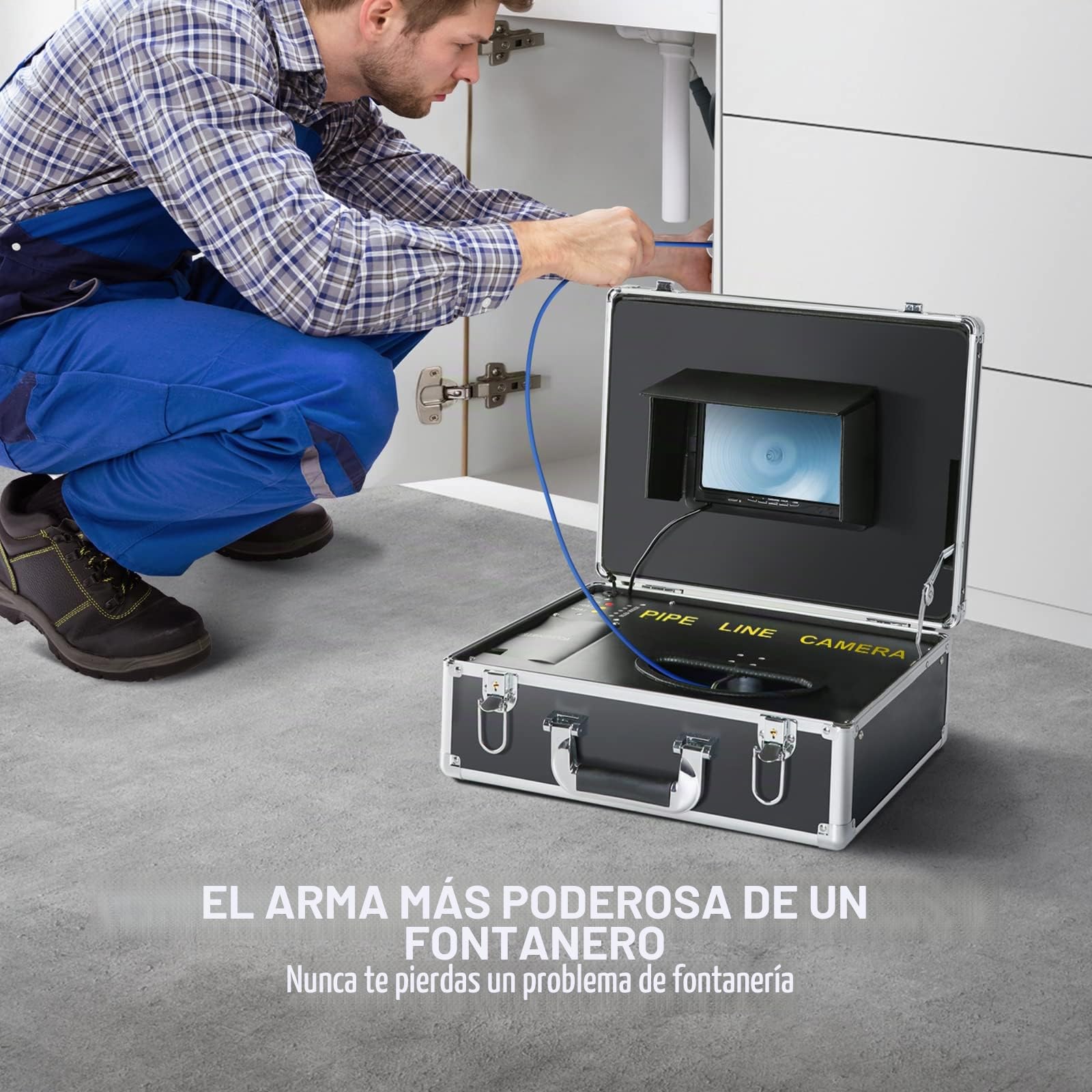 VEVOR Cámara de Inspección de Tuberías Longitud de 30 m Pantalla Endoscopio 7" con IP68 Impermeable DVR 12 LED Ajustable 16GB Tarjeta SD 1000TVL para Tubería Alcantarillado Hogar Drenaje Fontanería