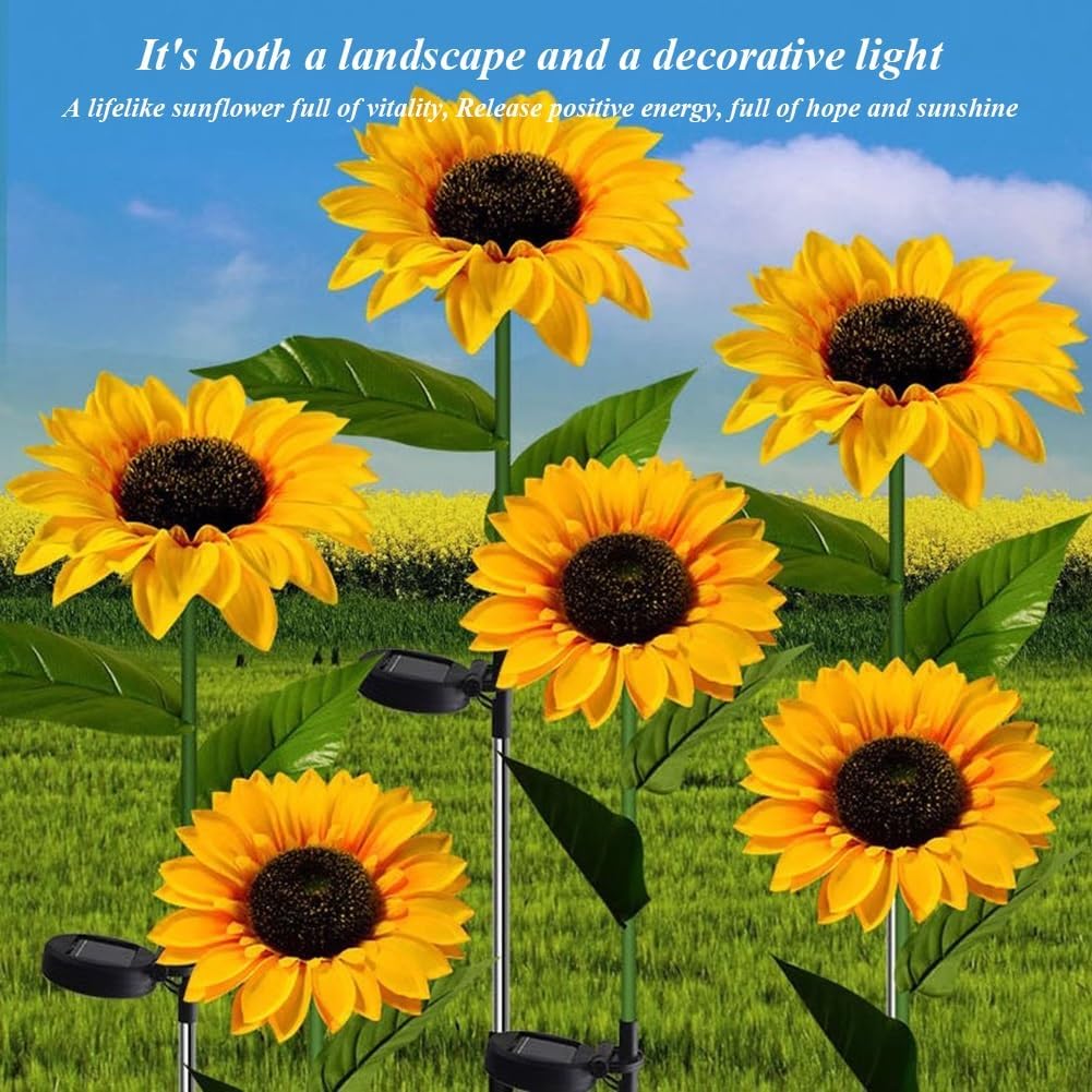 Sunflower Solar Garden Lights, Realistic LED Sunflower Lights Beautiful Solar Waterproof Landscape Decoration Lighting Flower Lights For Pathway Patio Yard Deck Walkway ( Color : Yellow , Size : 5PCS