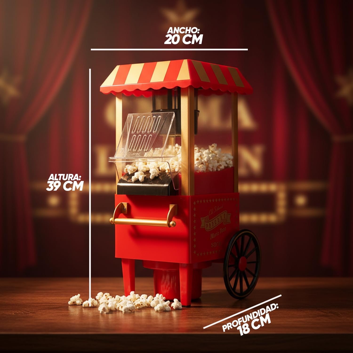 SOGO Machine à Pop-Corn rétro 1200 W sans Huile ni Beurre, Facile à Nettoyer, SS-11330