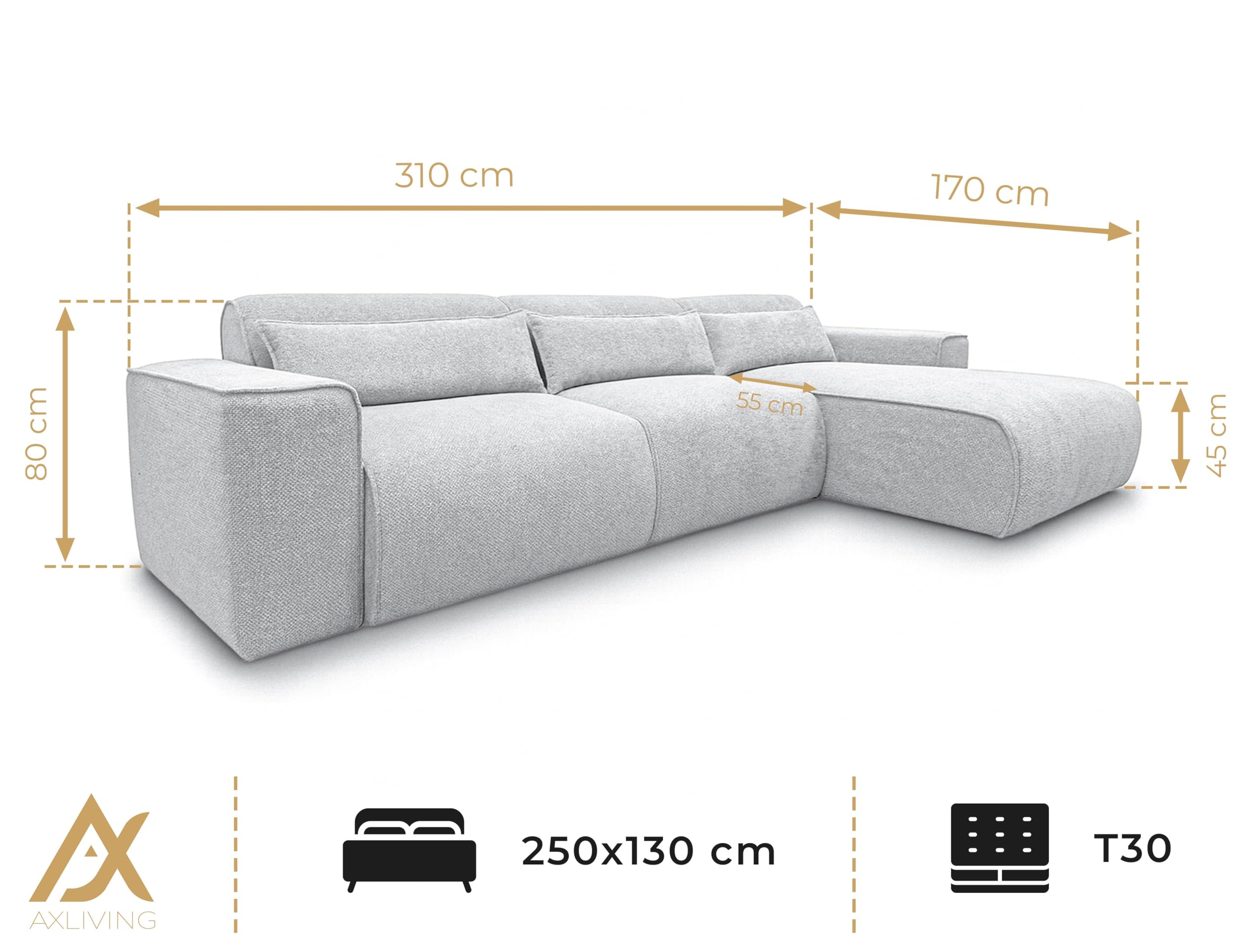 AXLIVING Ruyam Canapé d'angle avec Fonction Convertible Noir R