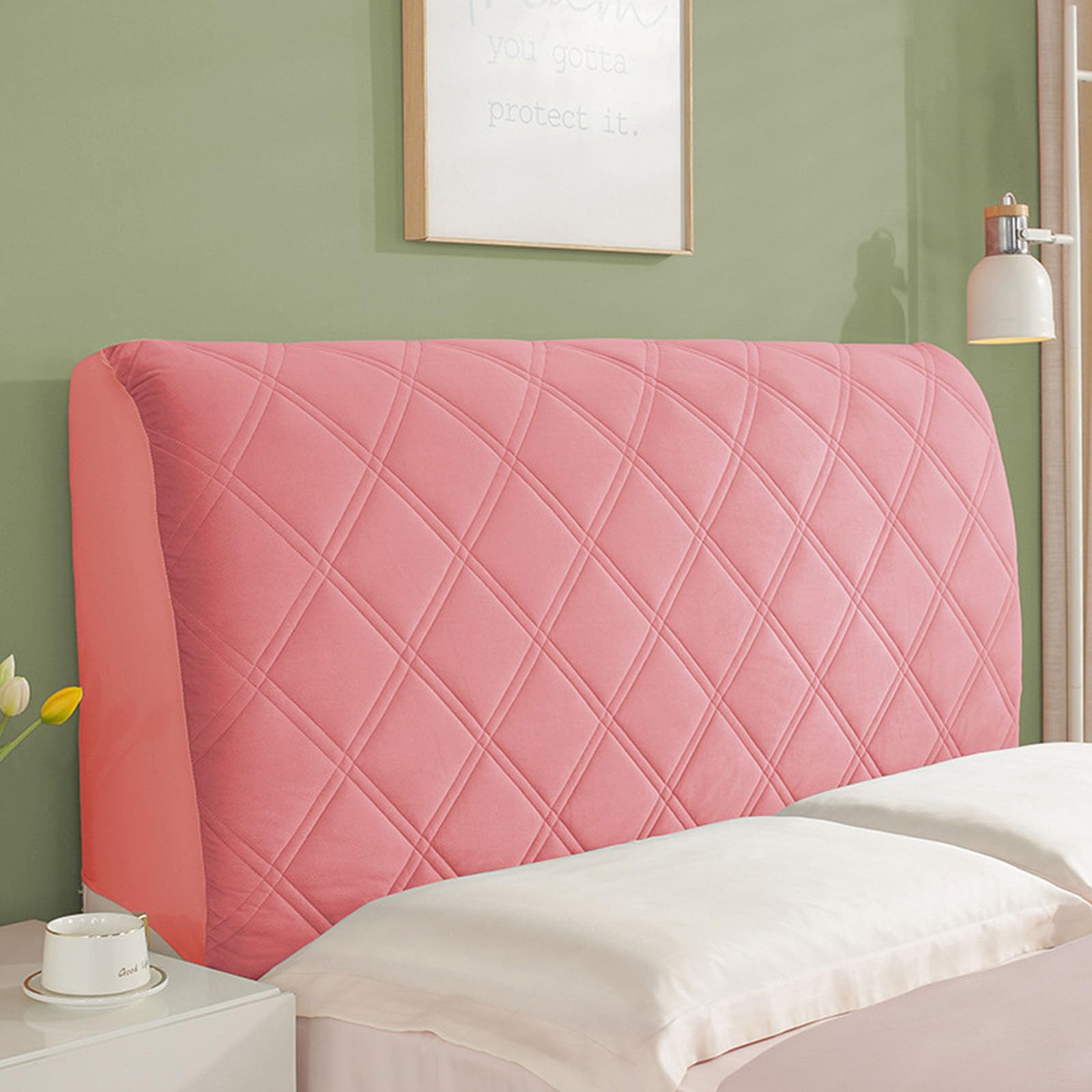 Double/Single Headboard Cover, Padded Bed Headboard Slipcover Super King Size Small, Protector Slipcover for Bed Headboard Dust Proof(Size:120cm,Color:Deep Pink)