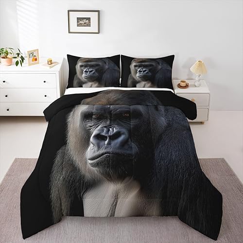 Miniatura 4 de Erosebridal Juego de ropa de cama de mono, tamaño matrimonial, juego de edredón de chimpancé, edredón de plumón negro mono mono y animales