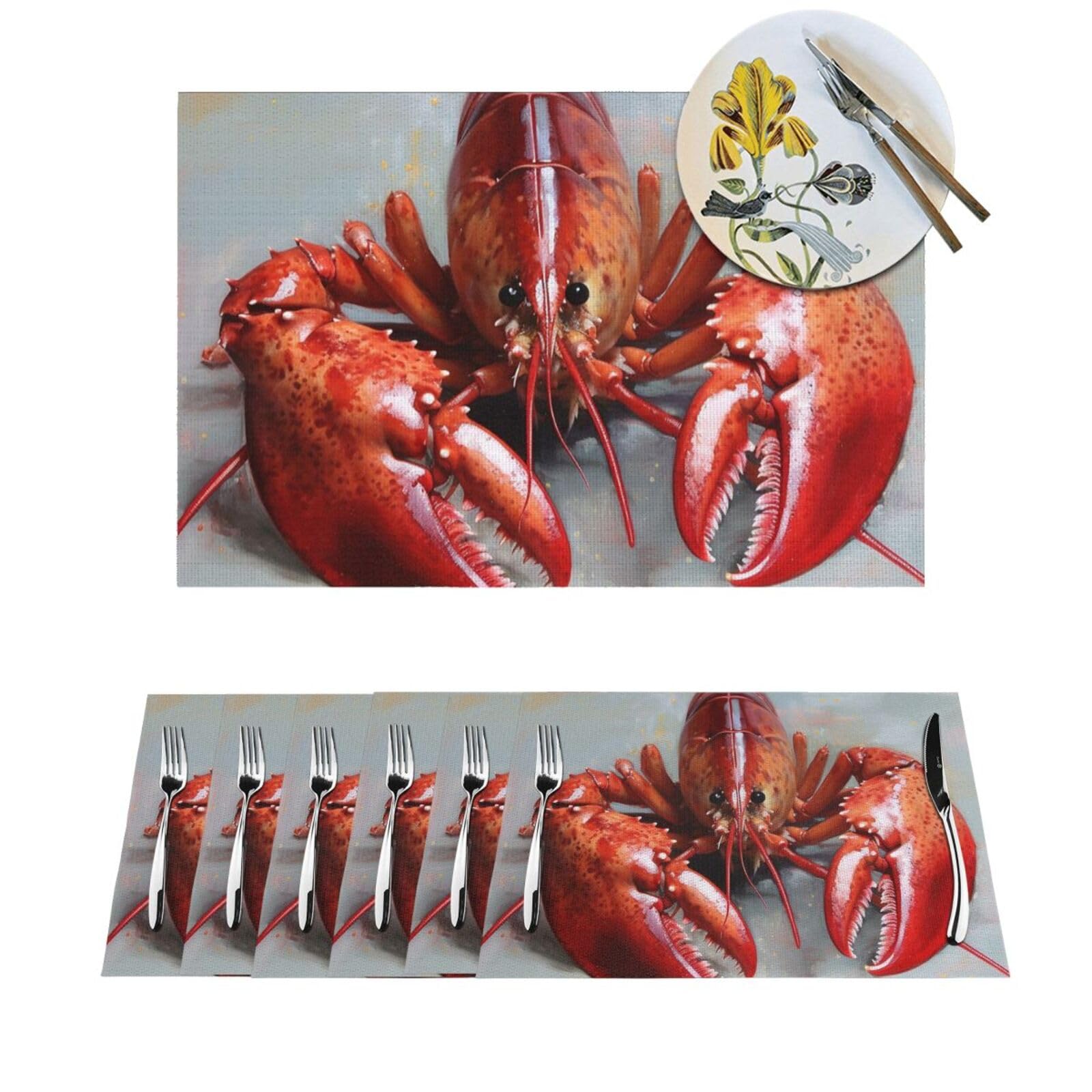 Set de table rectangulaire en PVC tissé homard lavable et antidérapant pour repas quotidien