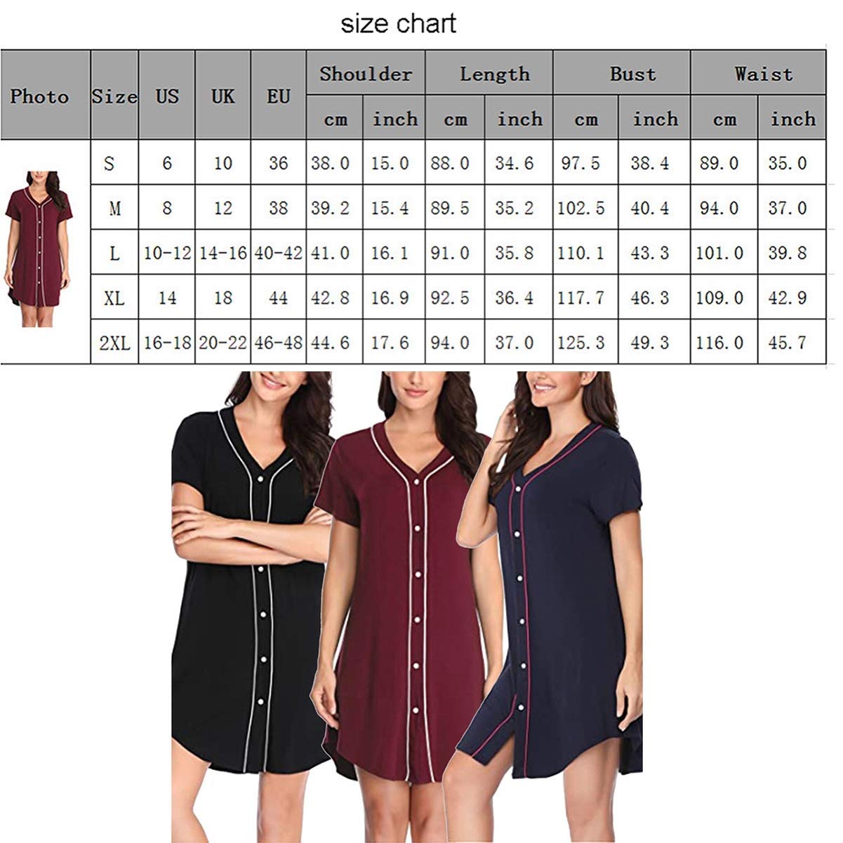 Womens Nachtkleding Nachthemd V-hals Korte Mouw