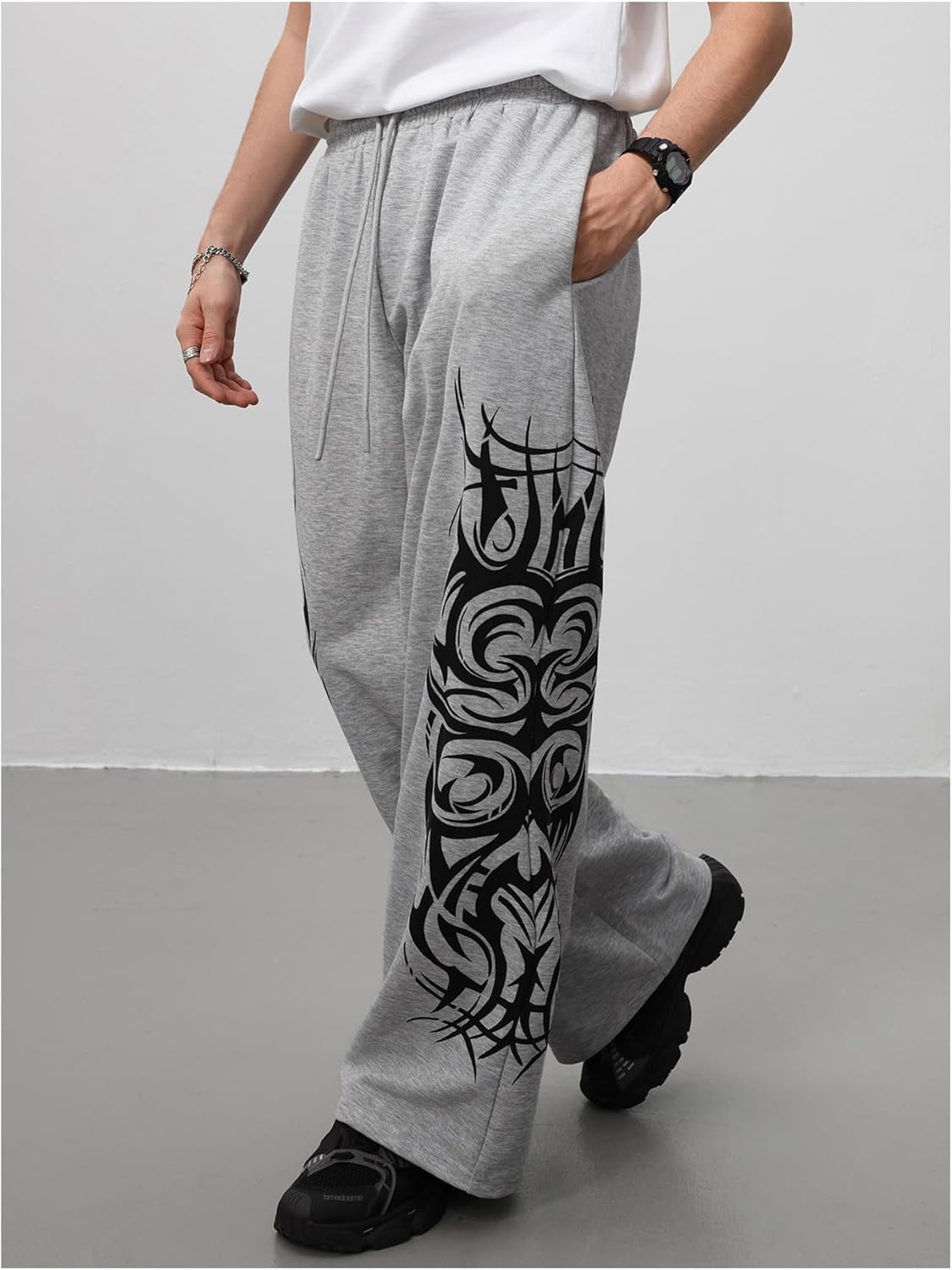 Men's Baggy Sweatpants Y2k Gothic Graffiti Drawstring Waist Wide Leg Lounge Pants Athletic Joggers Pants with Pockets - Image 3